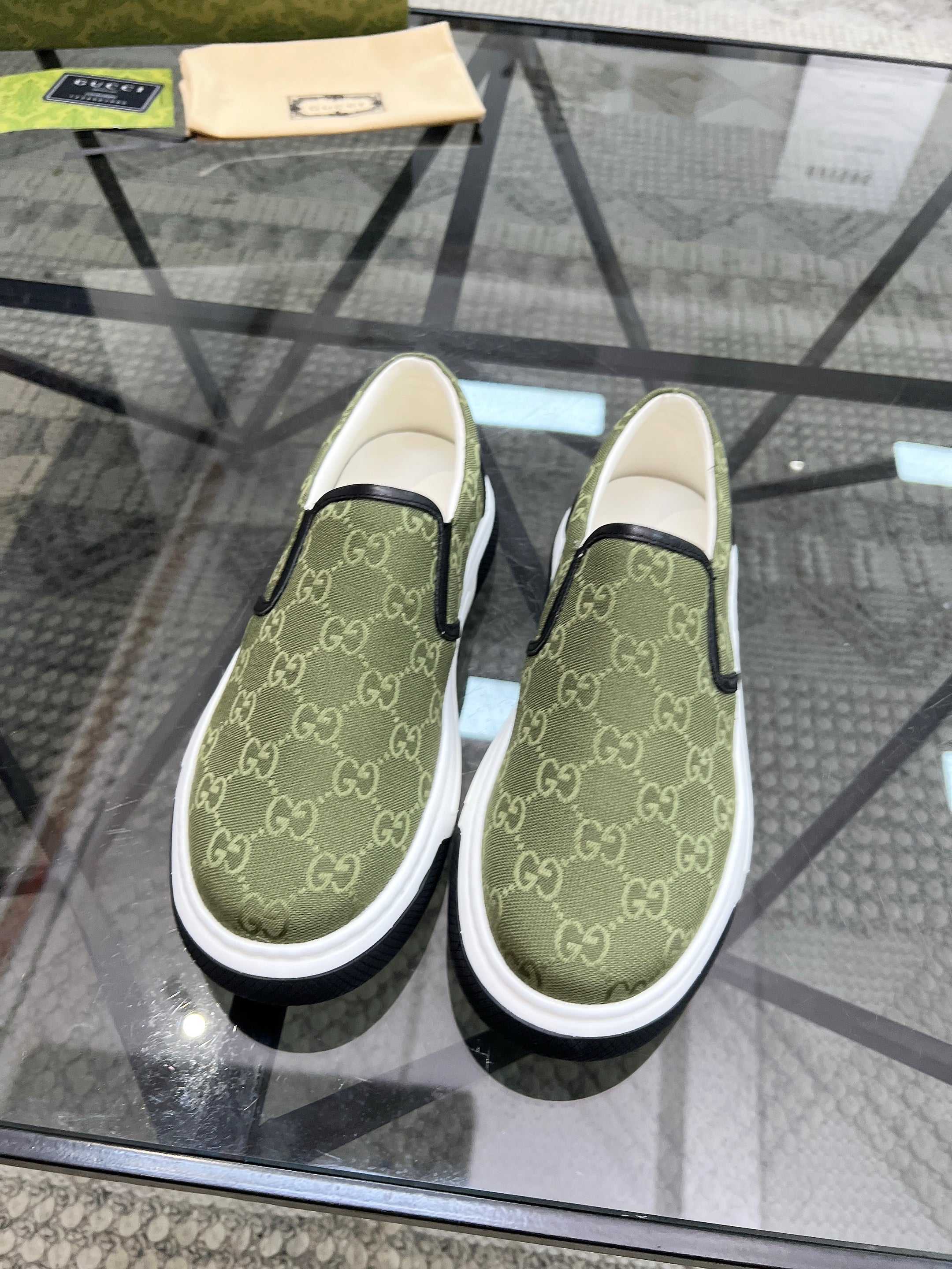 GG Men's Slip on Loafer Olive Green Printed Fabric 721525