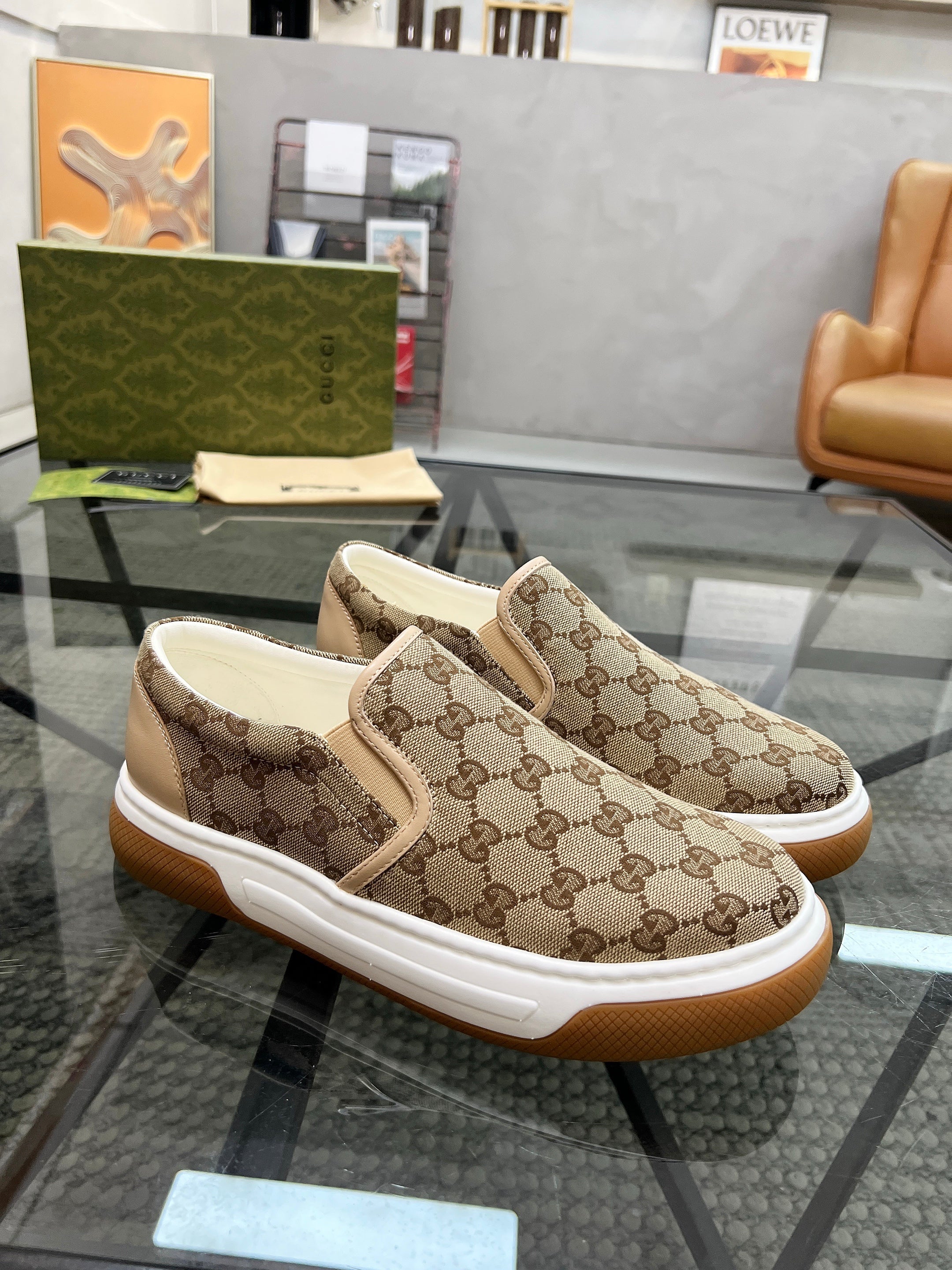 GG Men's Slip on Loafer Brown Printed Fabric 721584