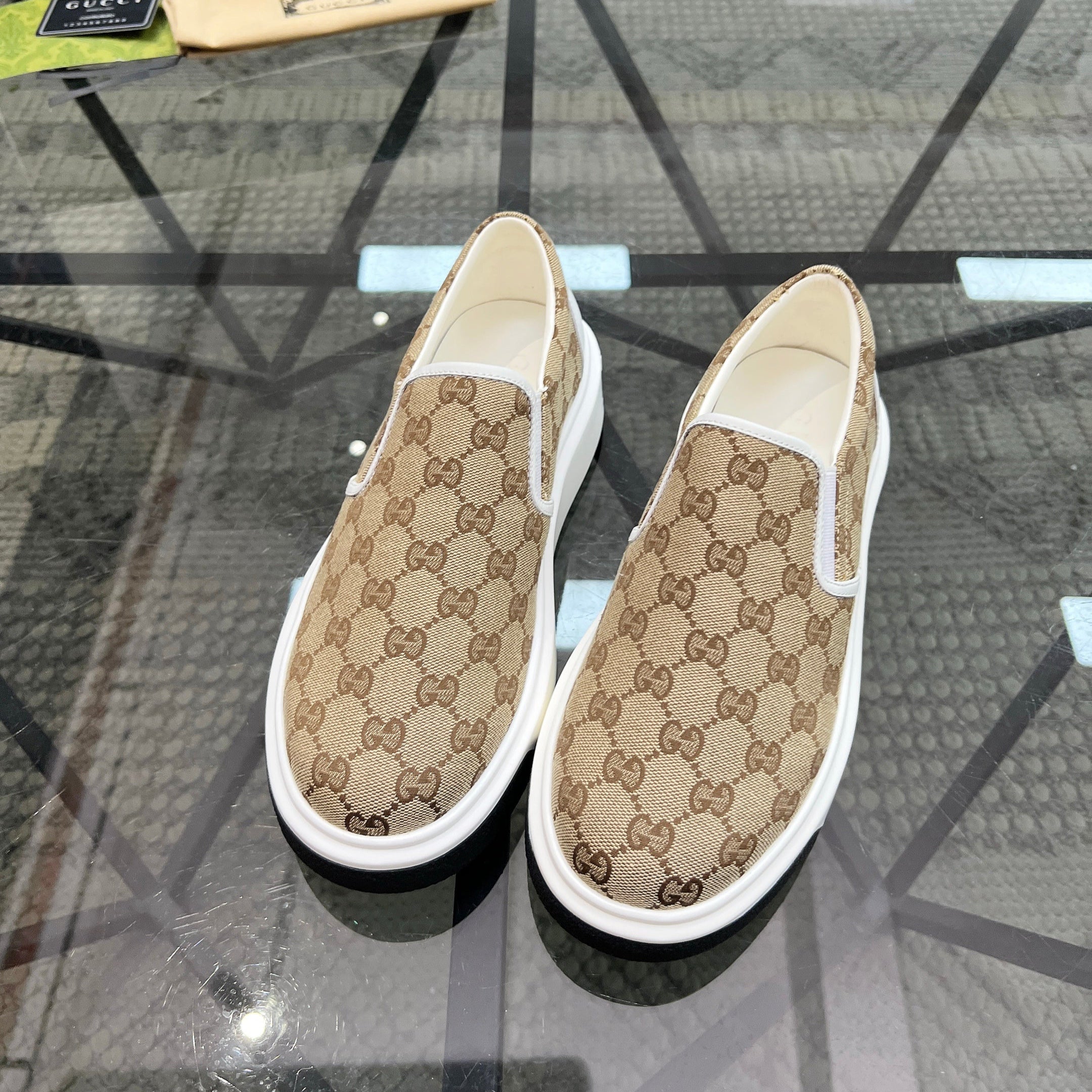 GG Men's Slip on Loafer Brown Printed Fabric 721584