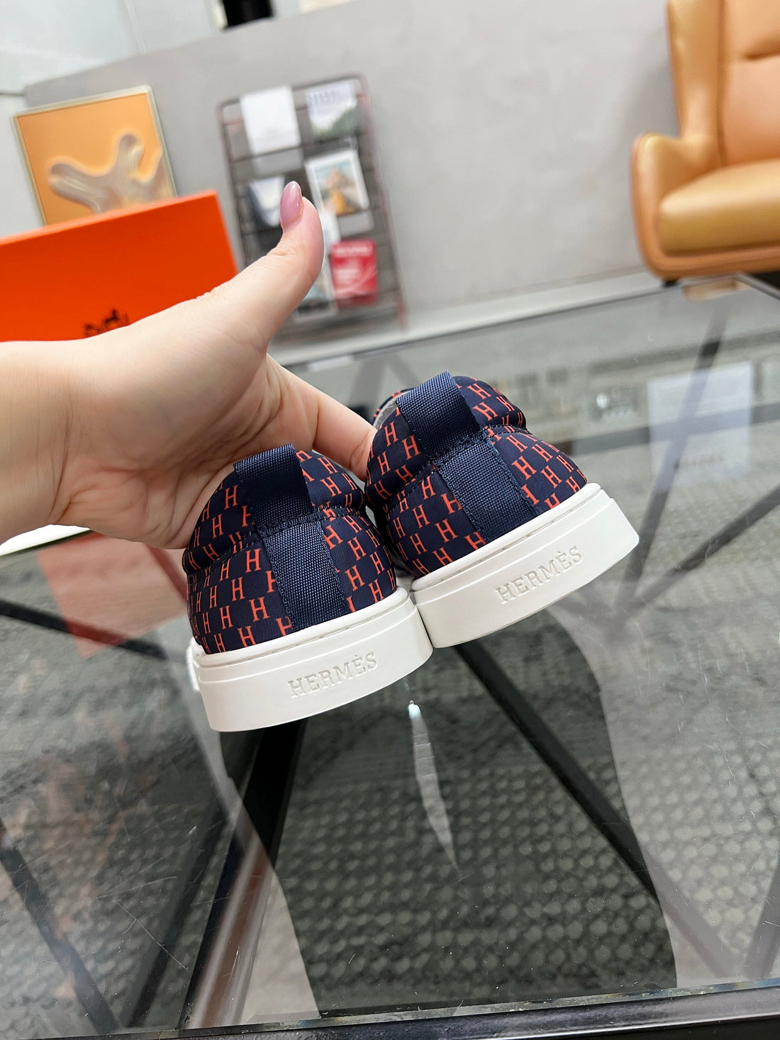 HM Men's Lucky Slip-on Blue Red Printed Fabric 741688