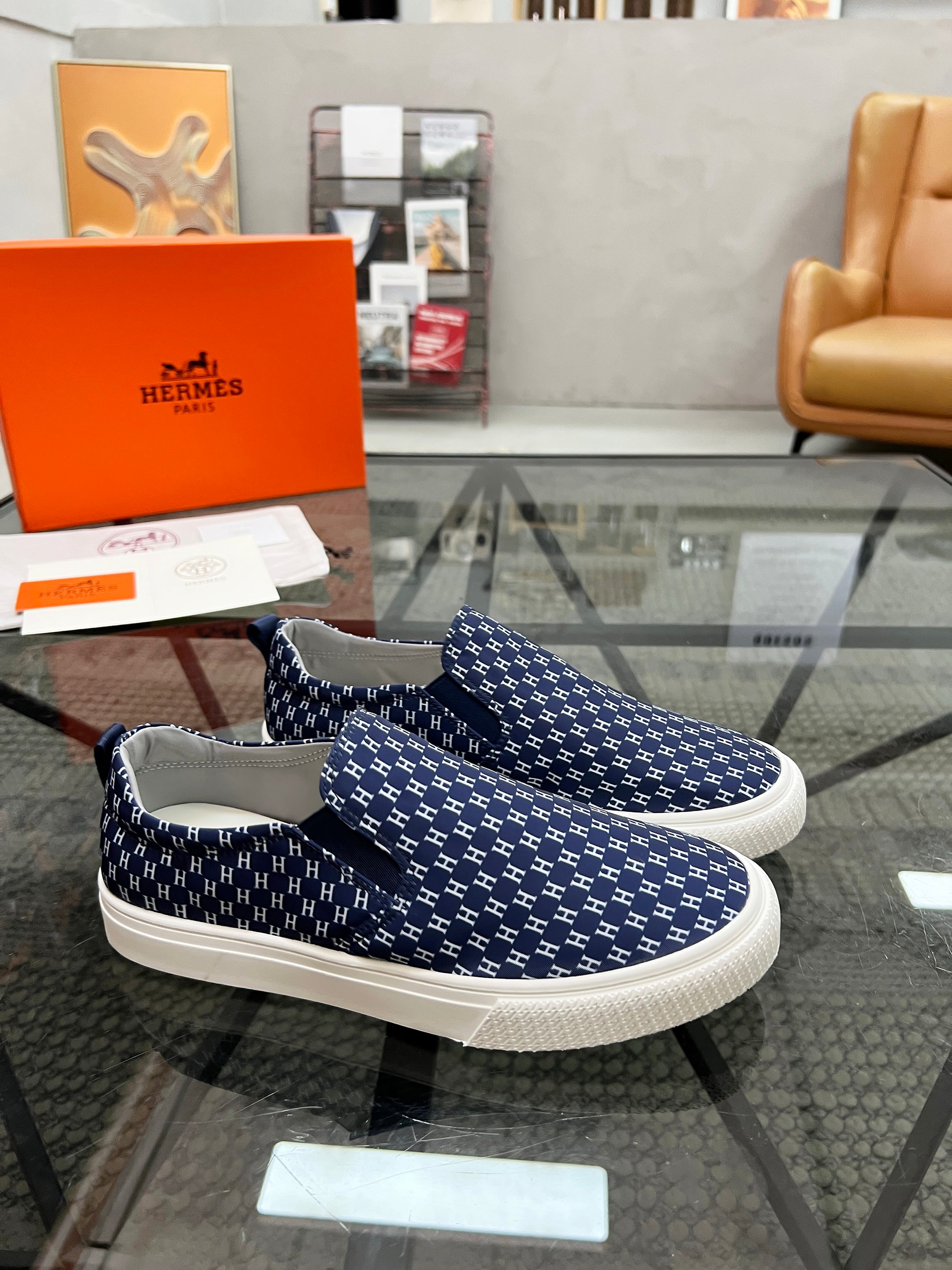 HM Men's Lucky Slip-on Blue Printed Fabric 741690