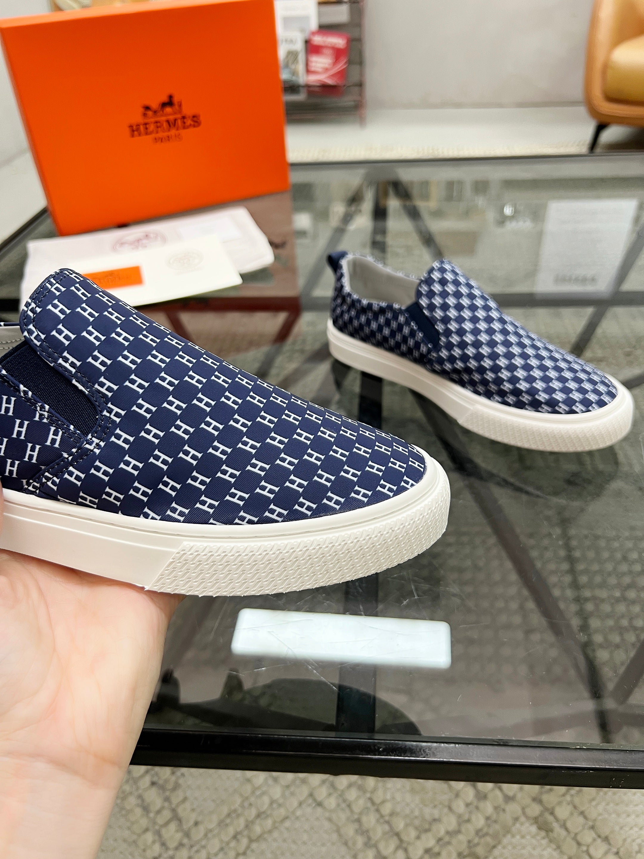 HM Men's Lucky Slip-on Blue Printed Fabric 741690