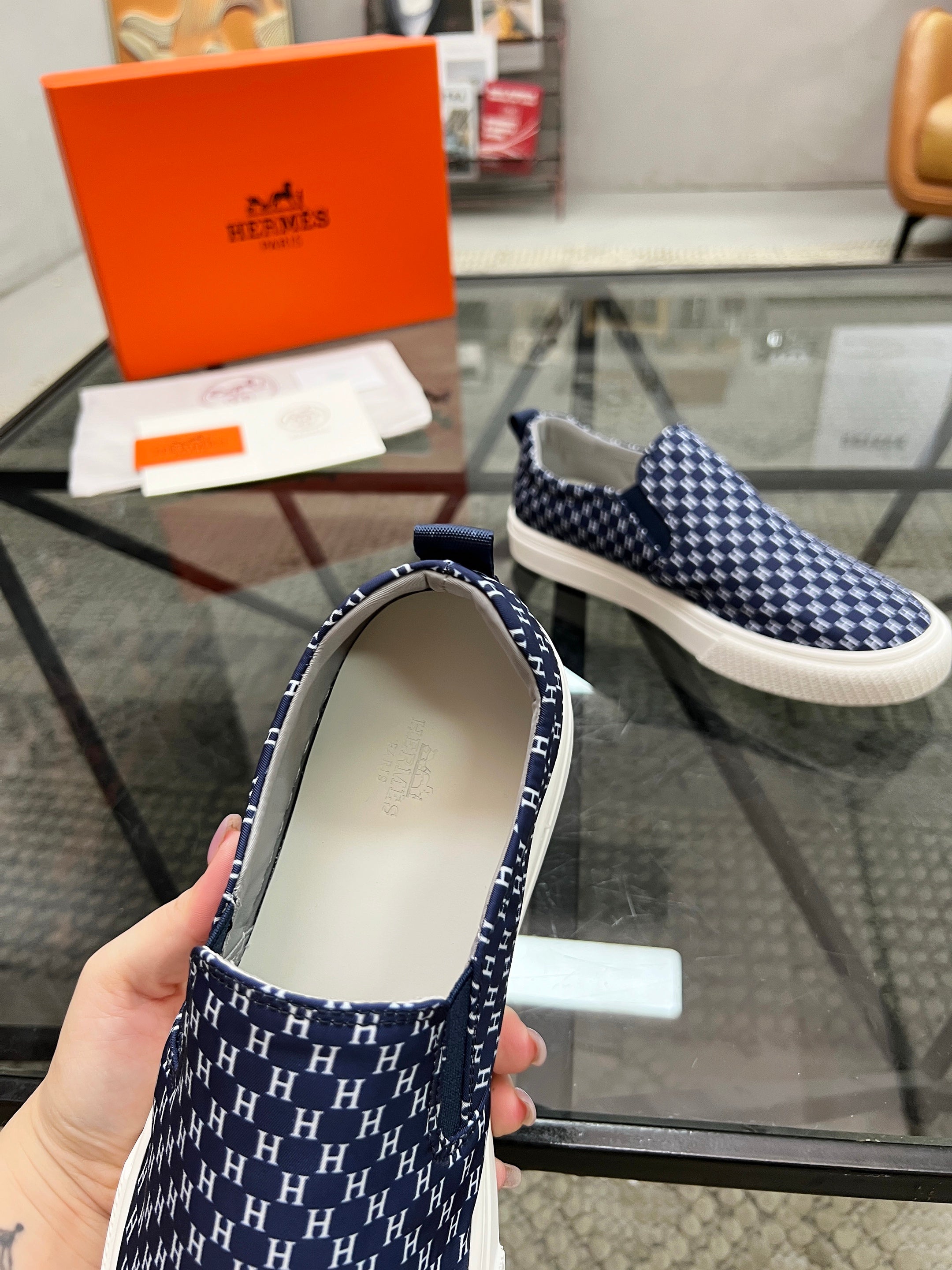 HM Men's Lucky Slip-on Blue Printed Fabric 741690