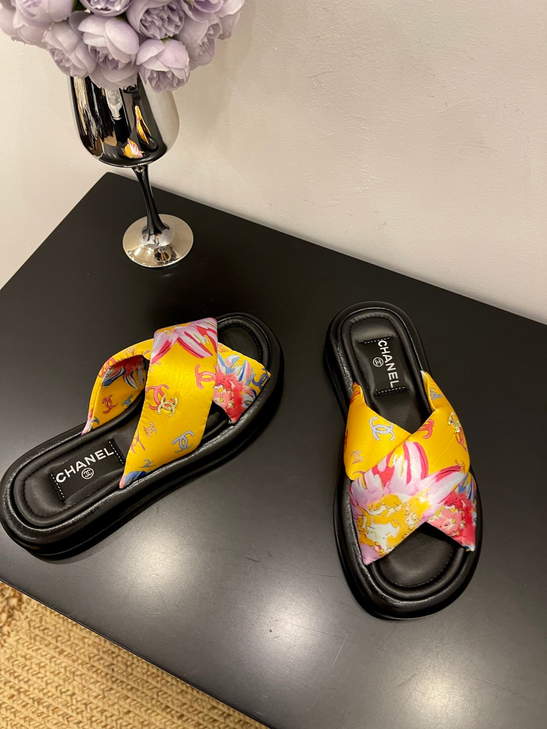 CC 25 Platform Slide Yellow Cloth Sheepskin 34737