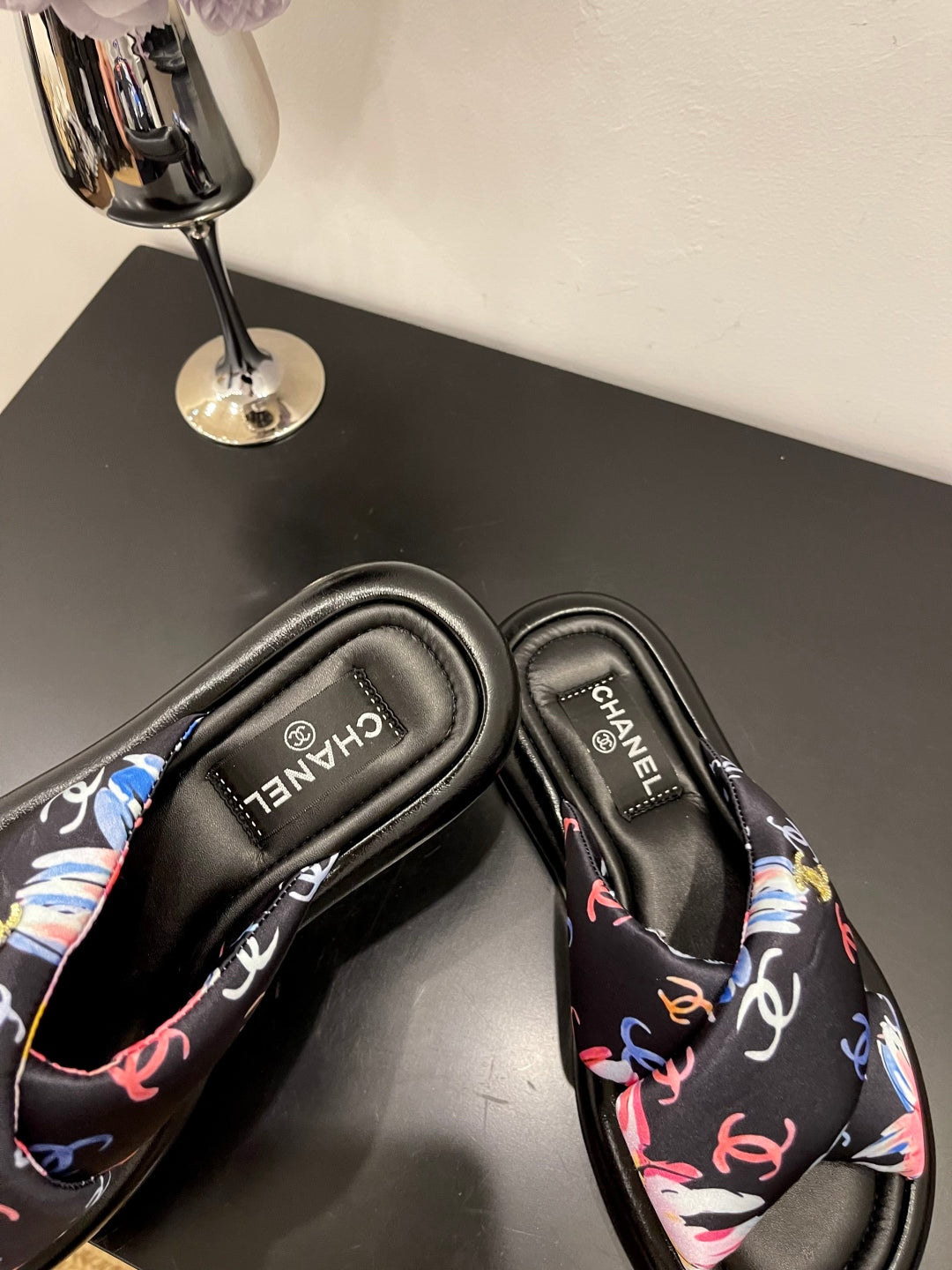 CC 25 Platform Slide Black Cloth Sheepskin 334738