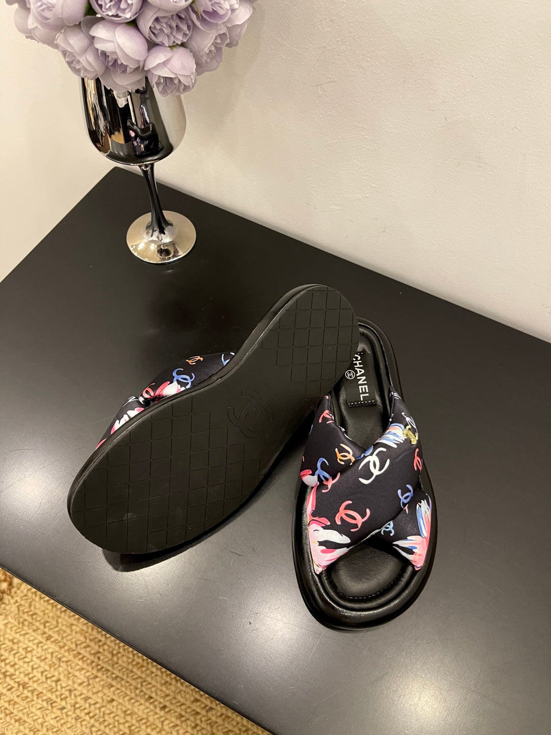 CC 25 Platform Slide Black Cloth Sheepskin 334738