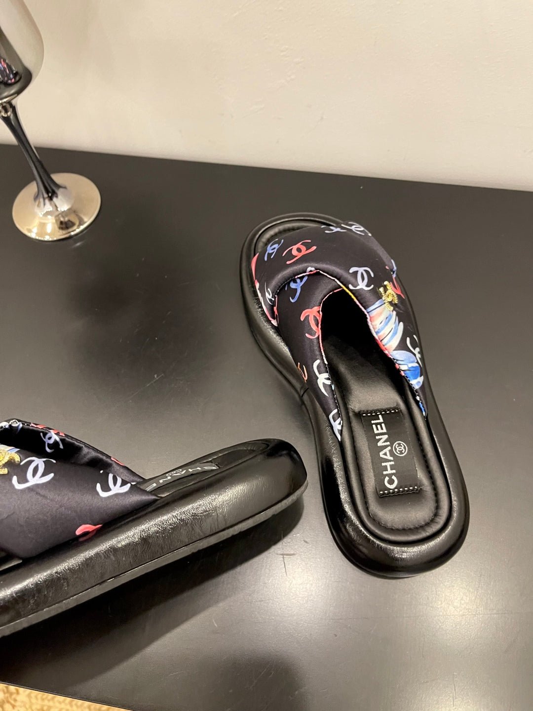 CC 25 Platform Slide Black Cloth Sheepskin 334738