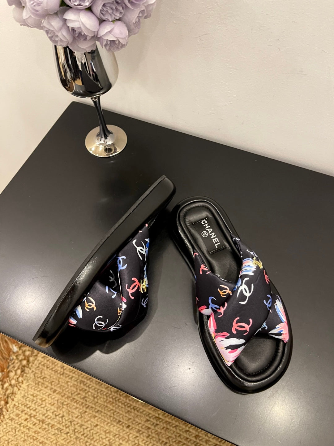 CC 25 Platform Slide Black Cloth Sheepskin 334738