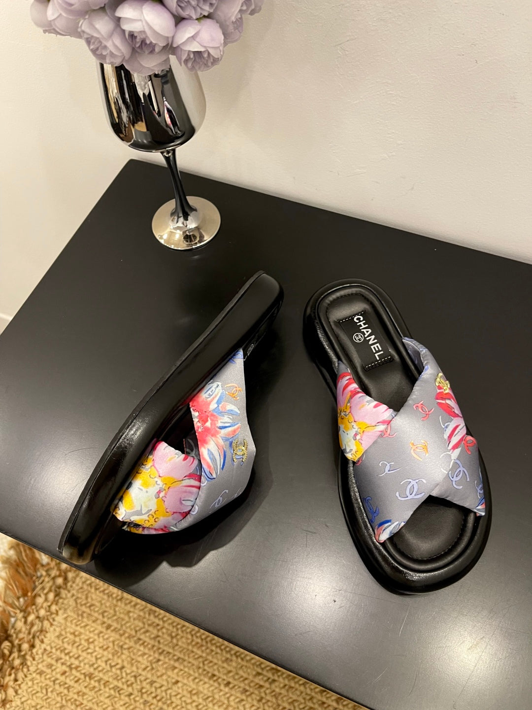 CC 25 Platform Slide Grey Cloth Sheepskin 334739