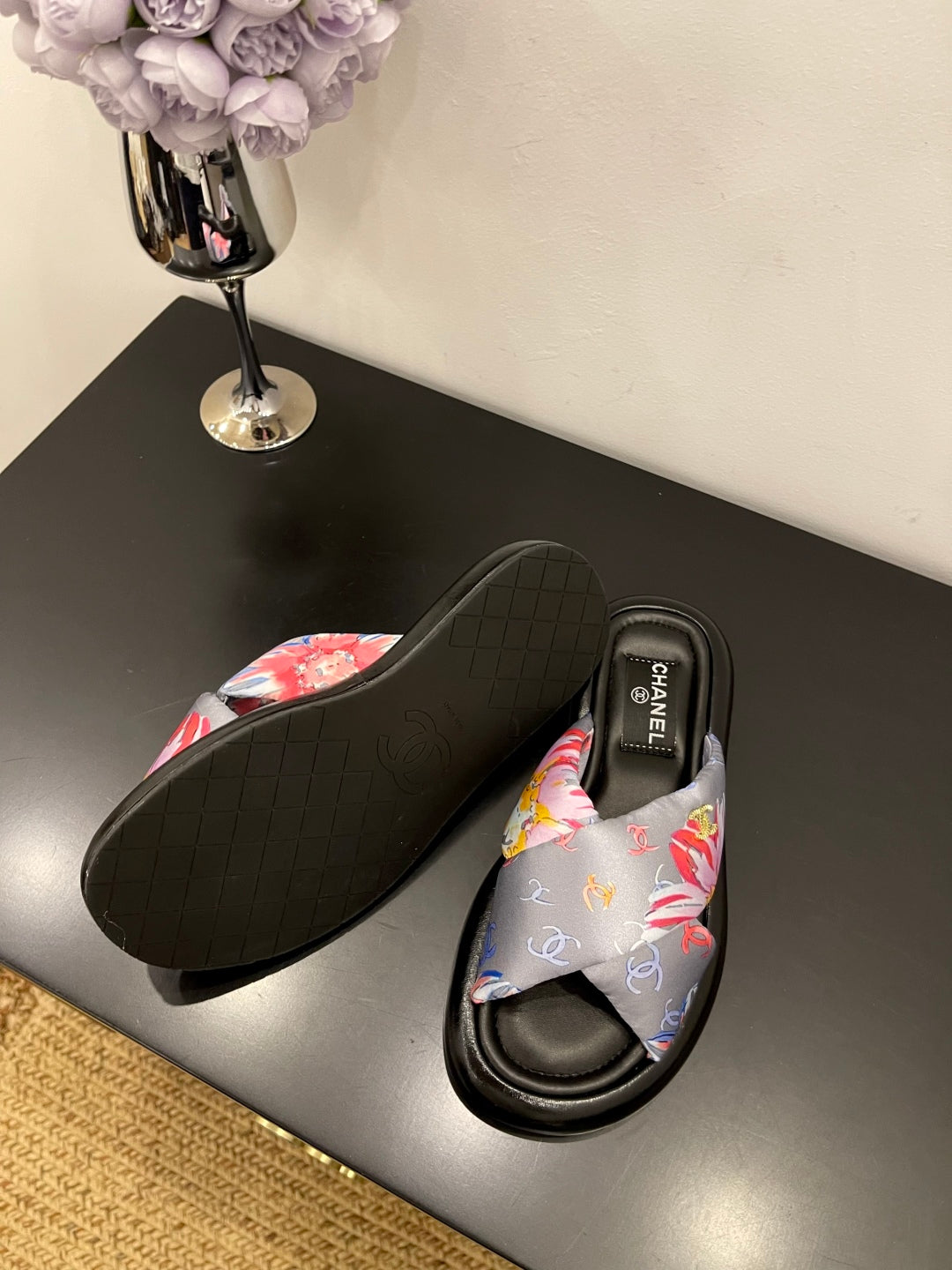 CC 25 Platform Slide Grey Cloth Sheepskin 334739