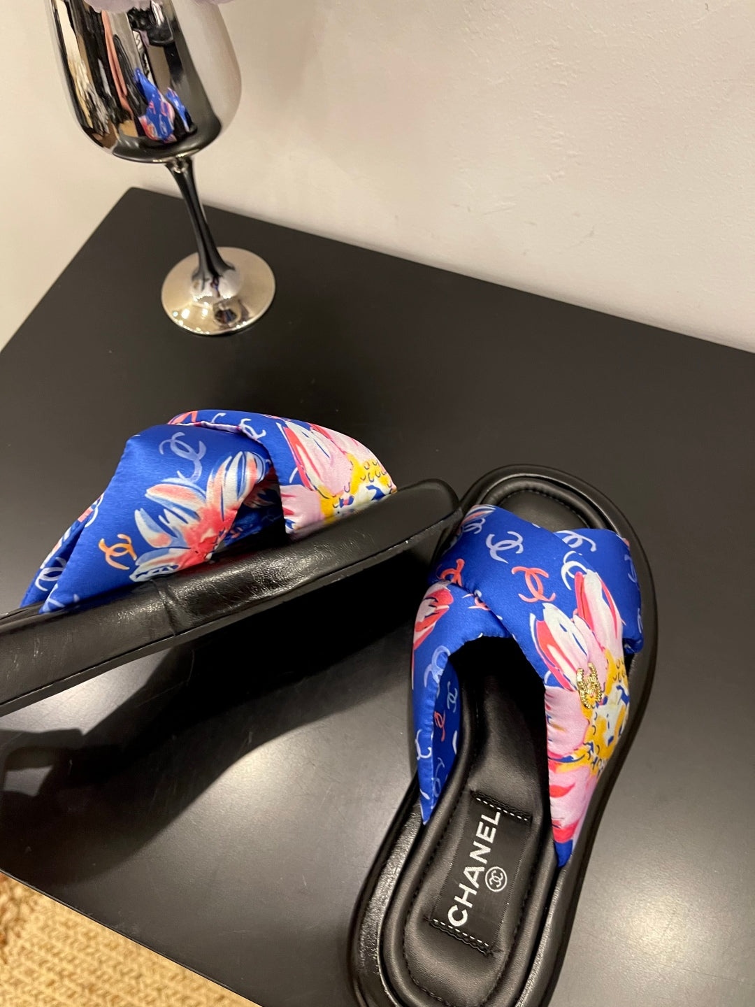 CC 25 Platform Slide Blue Cloth Sheepskin 334741