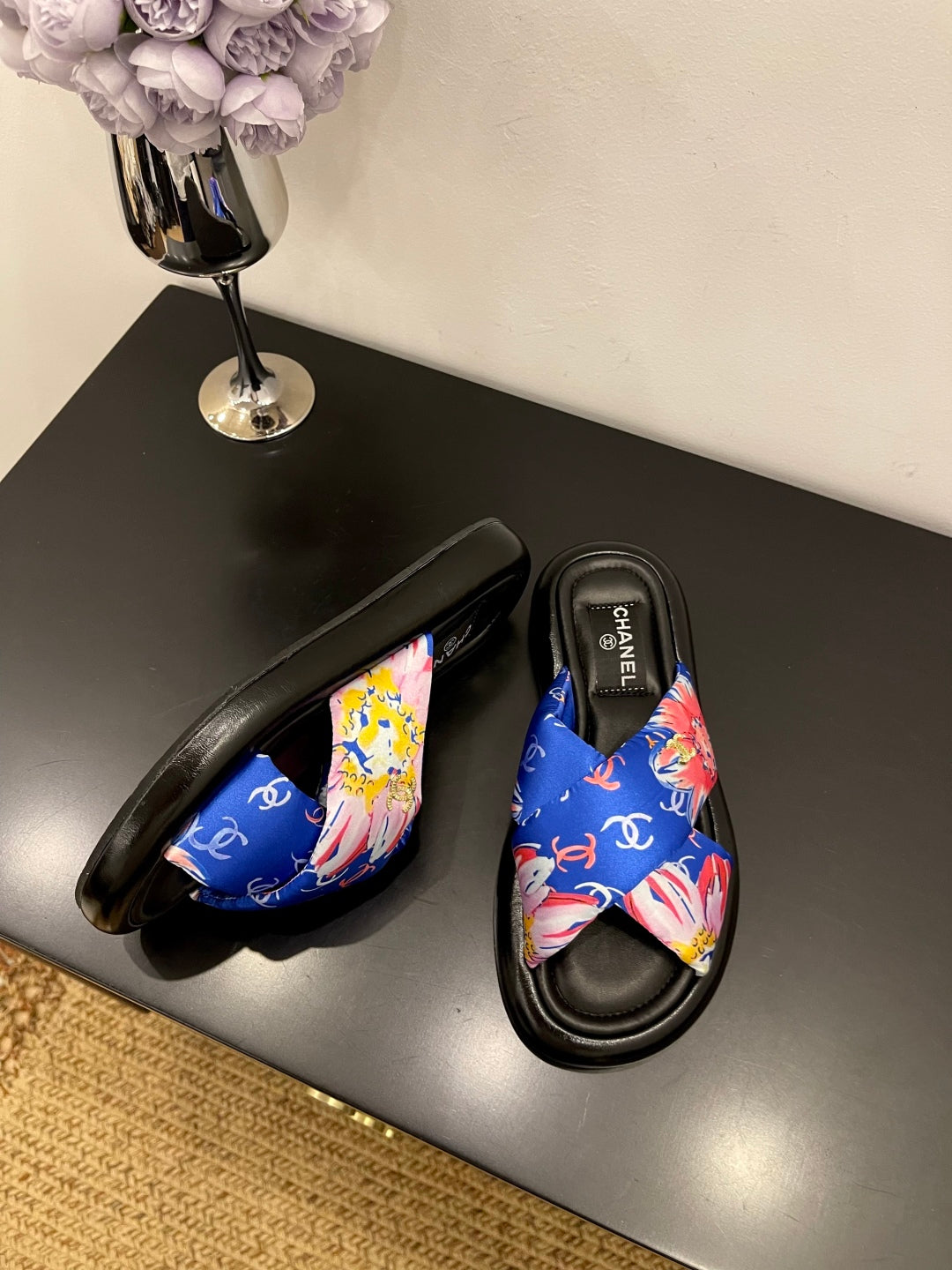 CC 25 Platform Slide Blue Cloth Sheepskin 334741