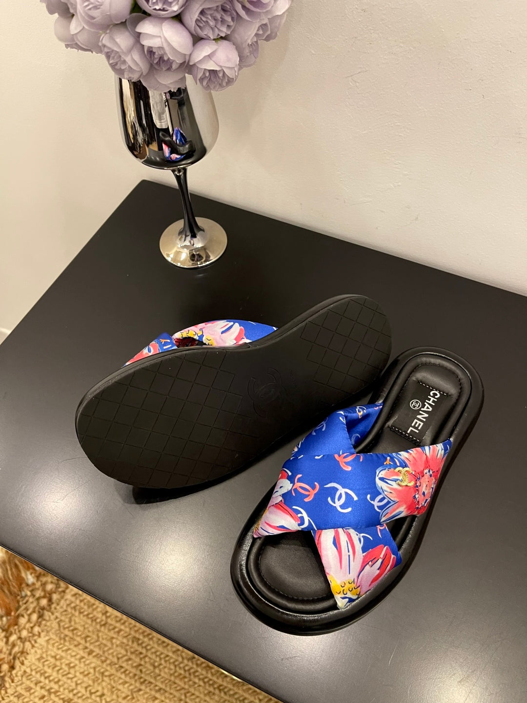 CC 25 Platform Slide Blue Cloth Sheepskin 334741