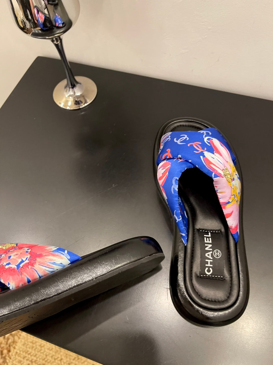 CC 25 Platform Slide Blue Cloth Sheepskin 334741