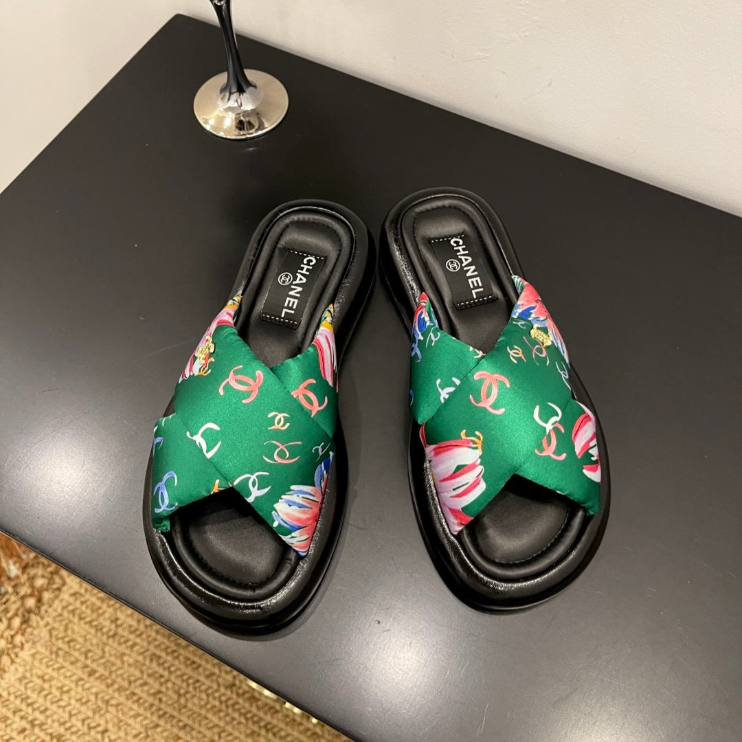 CC 25 Platform Slide Green Cloth Sheepskin 334743