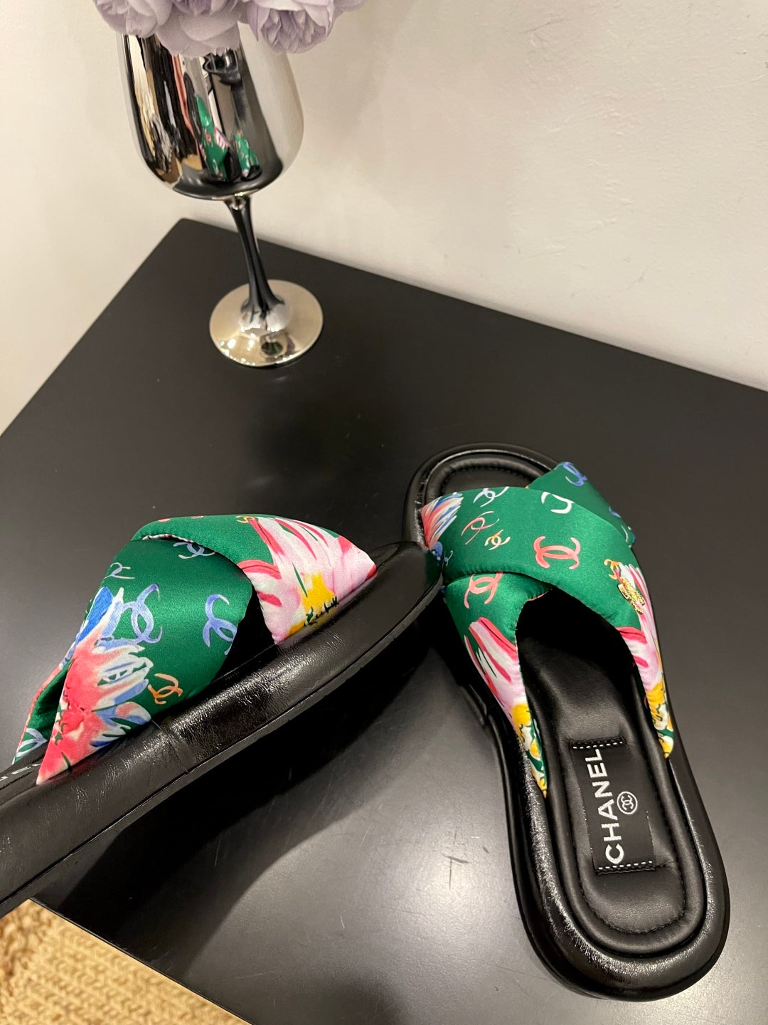 CC 25 Platform Slide Green Cloth Sheepskin 334743