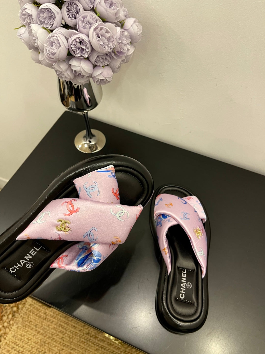 CC 25 Platform Slide Pink Cloth Sheepskin 334744