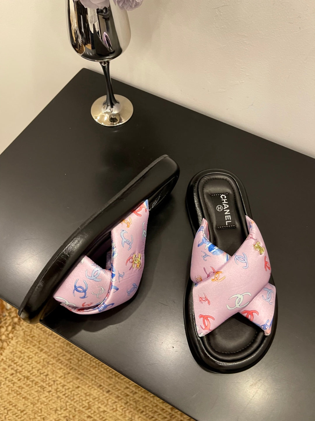 CC 25 Platform Slide Pink Cloth Sheepskin 334744