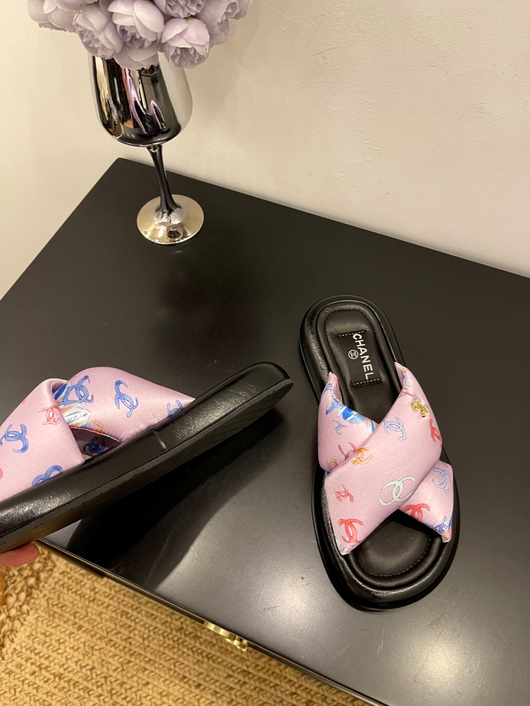 CC 25 Platform Slide Pink Cloth Sheepskin 334744