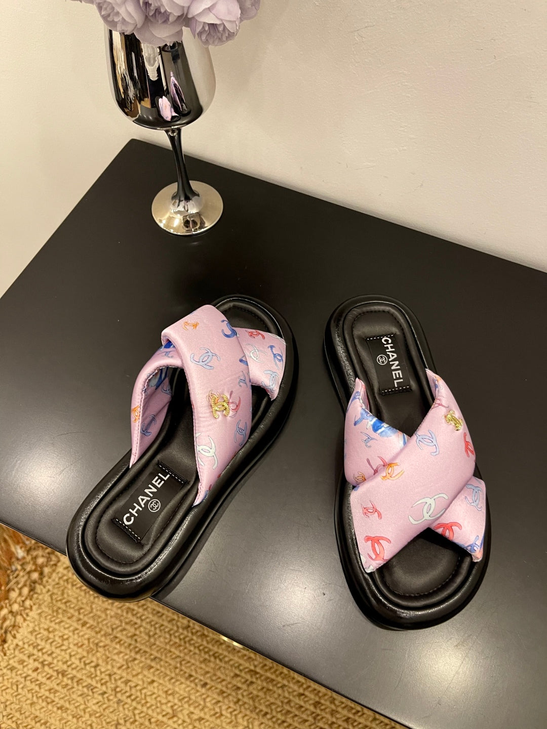 CC 25 Platform Slide Pink Cloth Sheepskin 334744