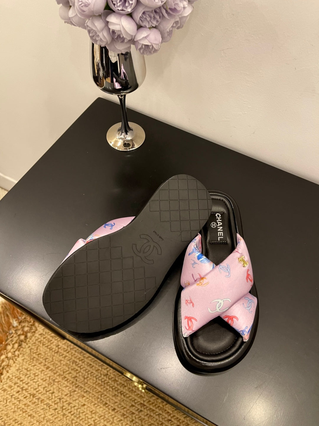 CC 25 Platform Slide Pink Cloth Sheepskin 334744