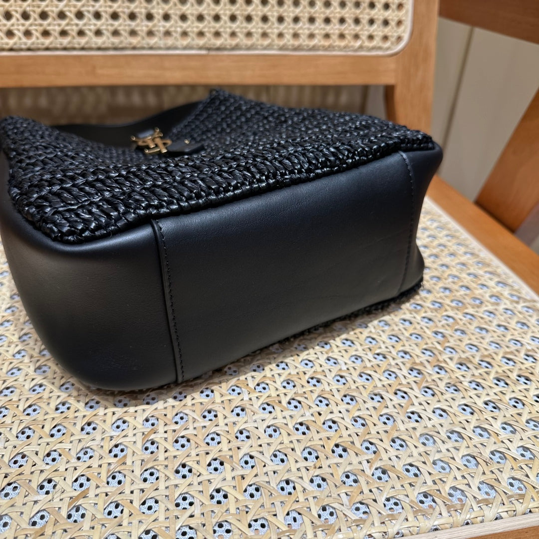 YSL Bag 22cm Black Gold Raffia Cowhide