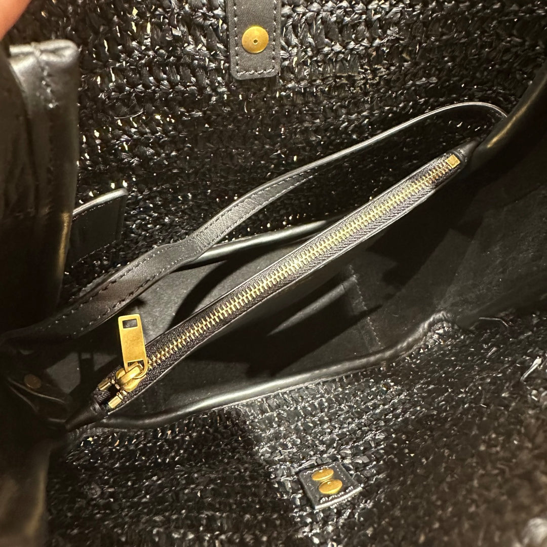YSL Bag 22cm Black Gold Raffia Cowhide
