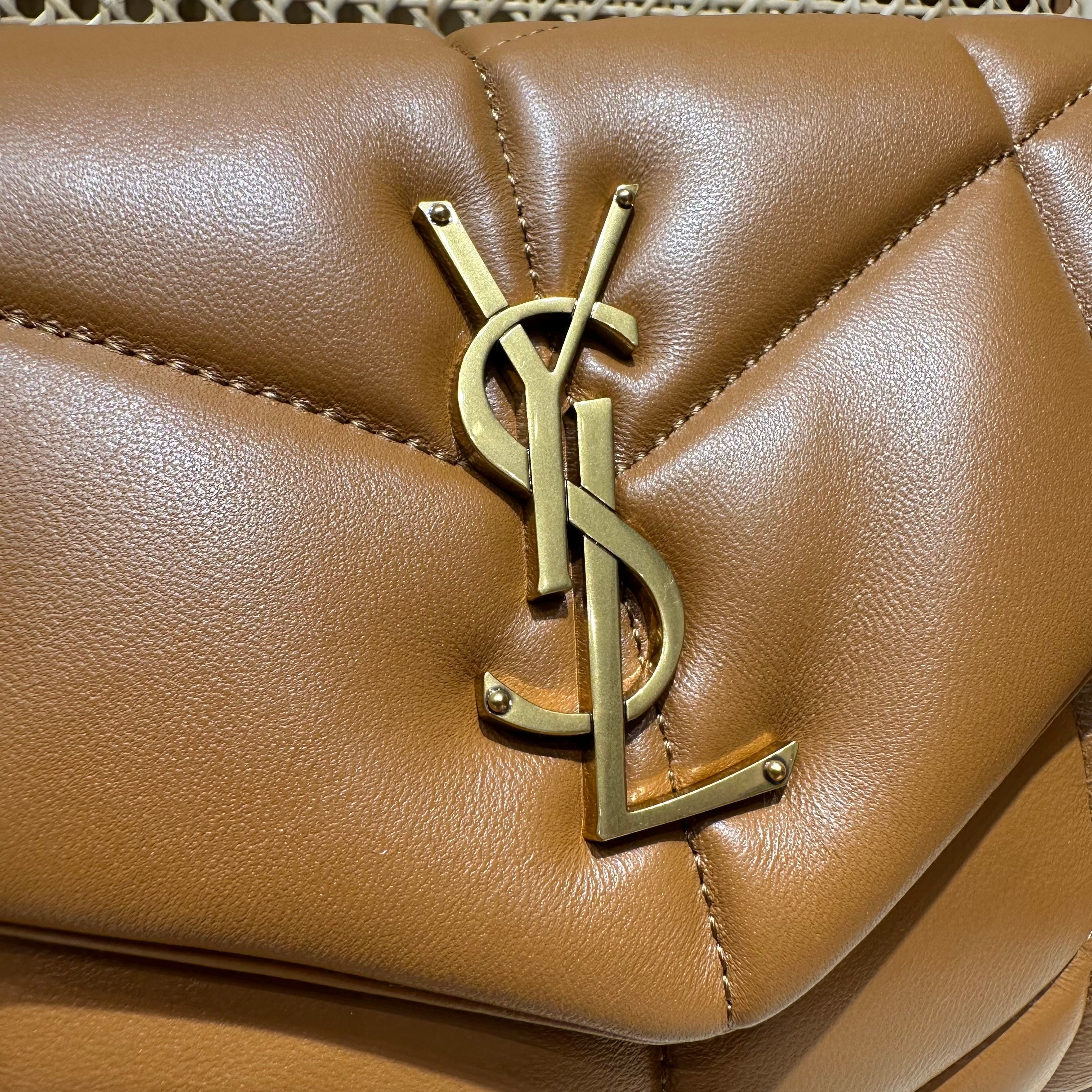 YSL Loulou Puffer Quilted Bag Brown Gold Lambskin  338793