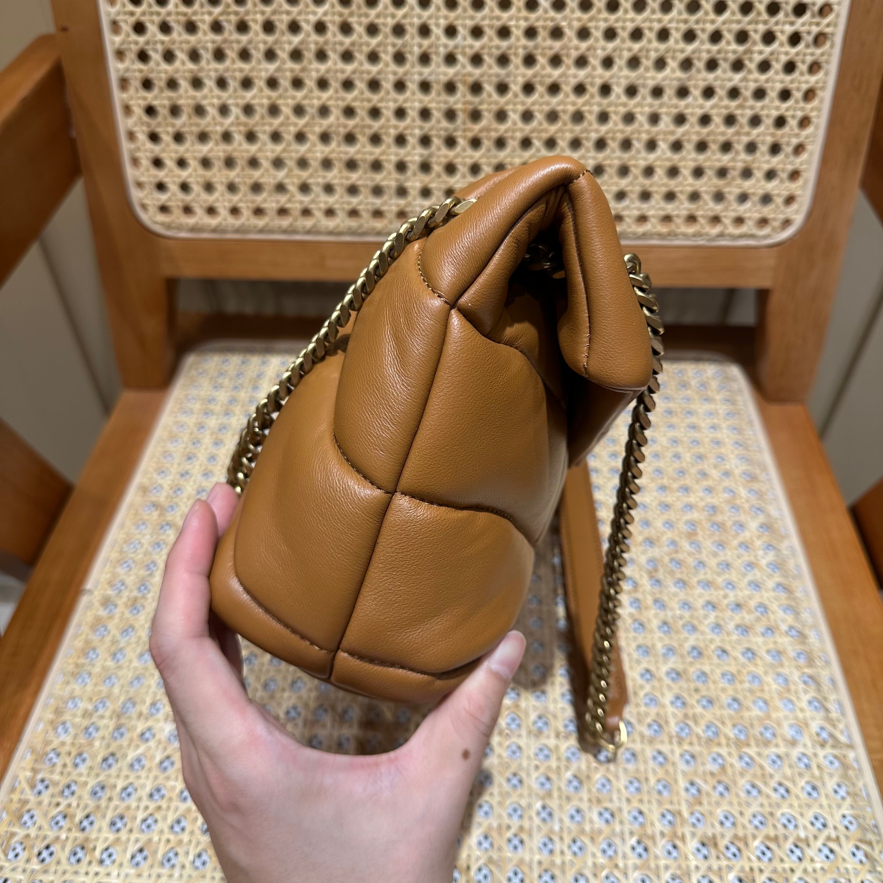YSL Loulou Puffer Quilted Bag Brown Gold Lambskin  338793