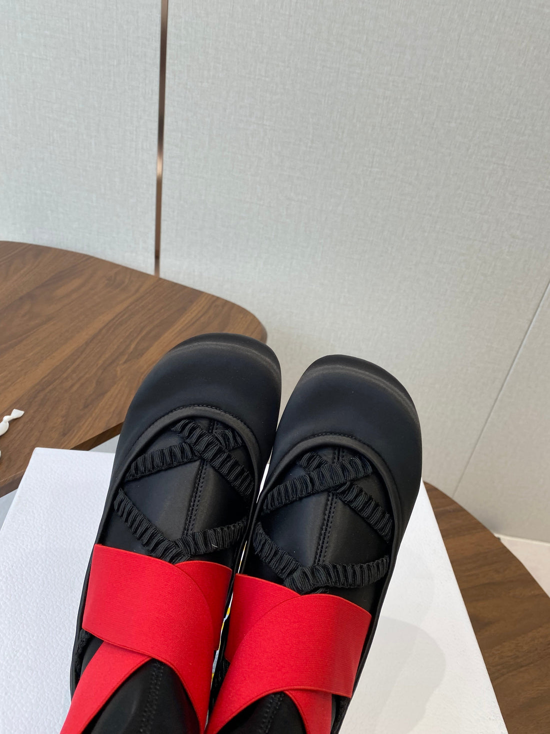 CD Ballet Stretch Boots Black Red Sheepskin Fabric 431501