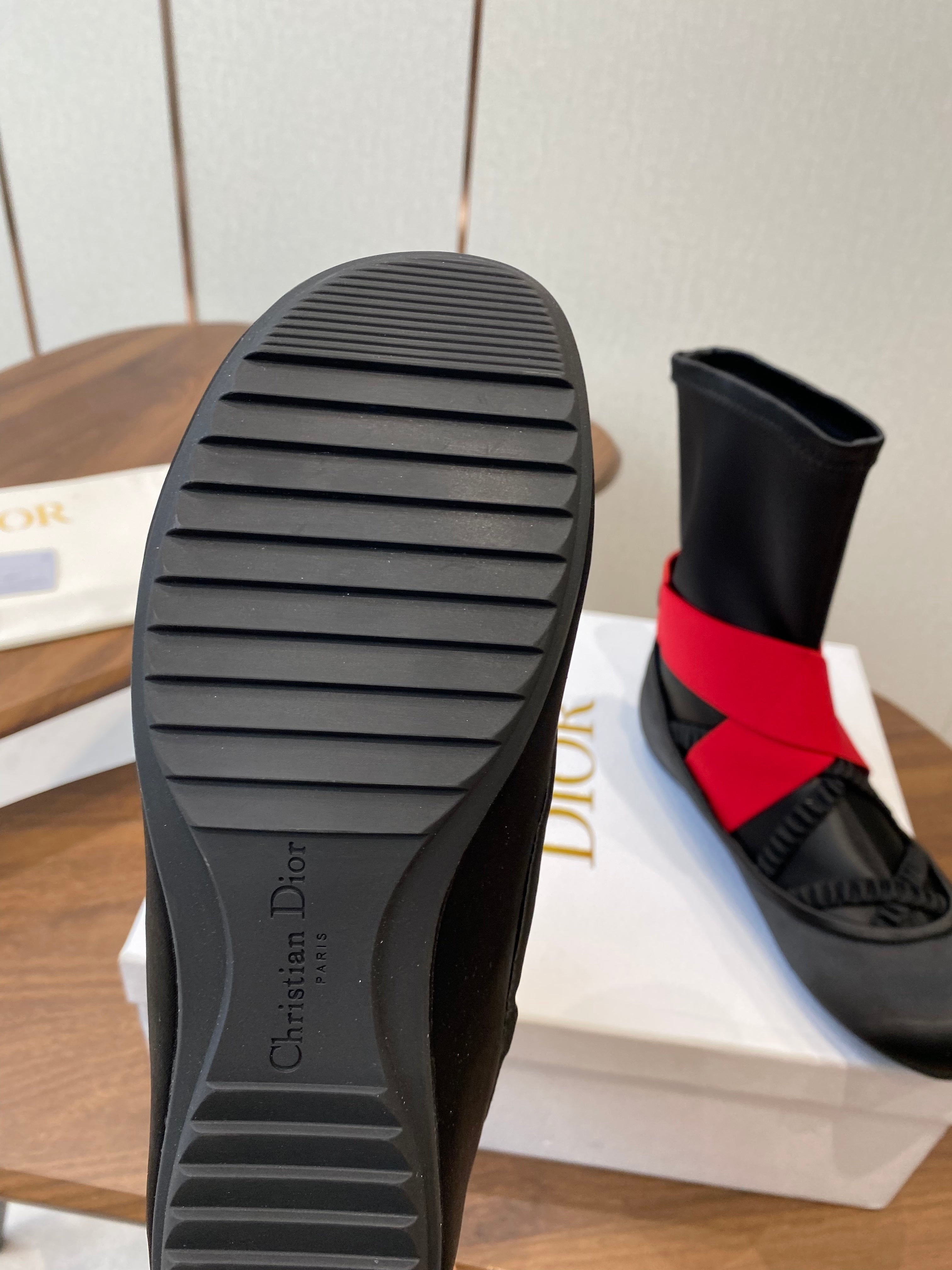 CD Ballet Stretch Boots Black Red Sheepskin Fabric 431501