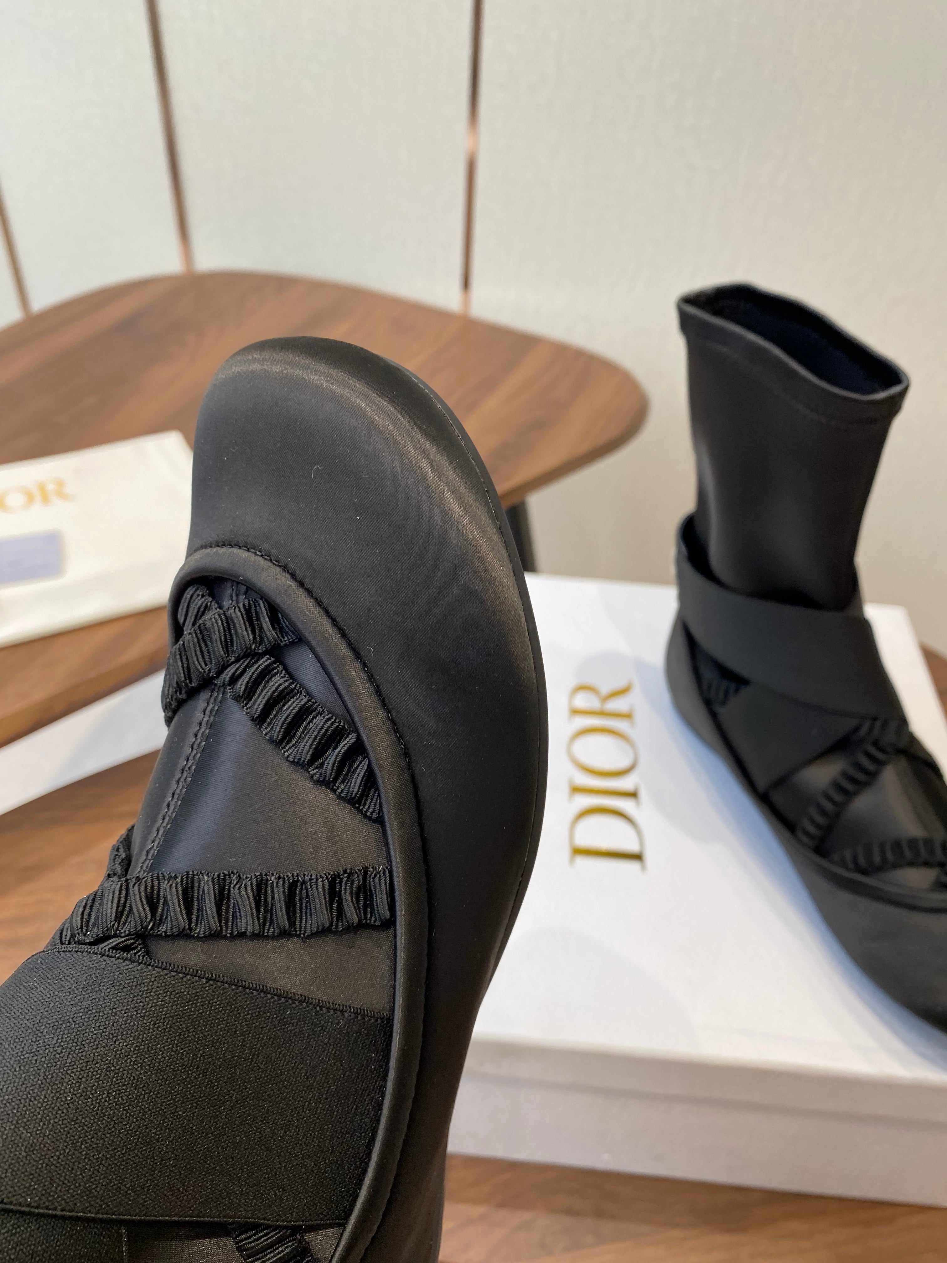 CD Ballet Stretch Boots Black Sheepskin Fabric 431502