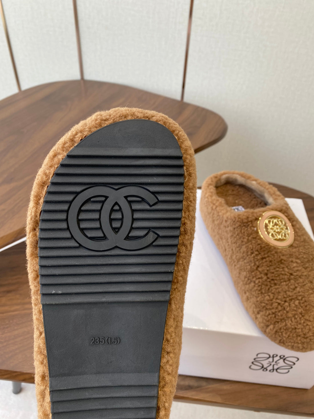 Loewe Birkenstock slippers brown wool 477792
