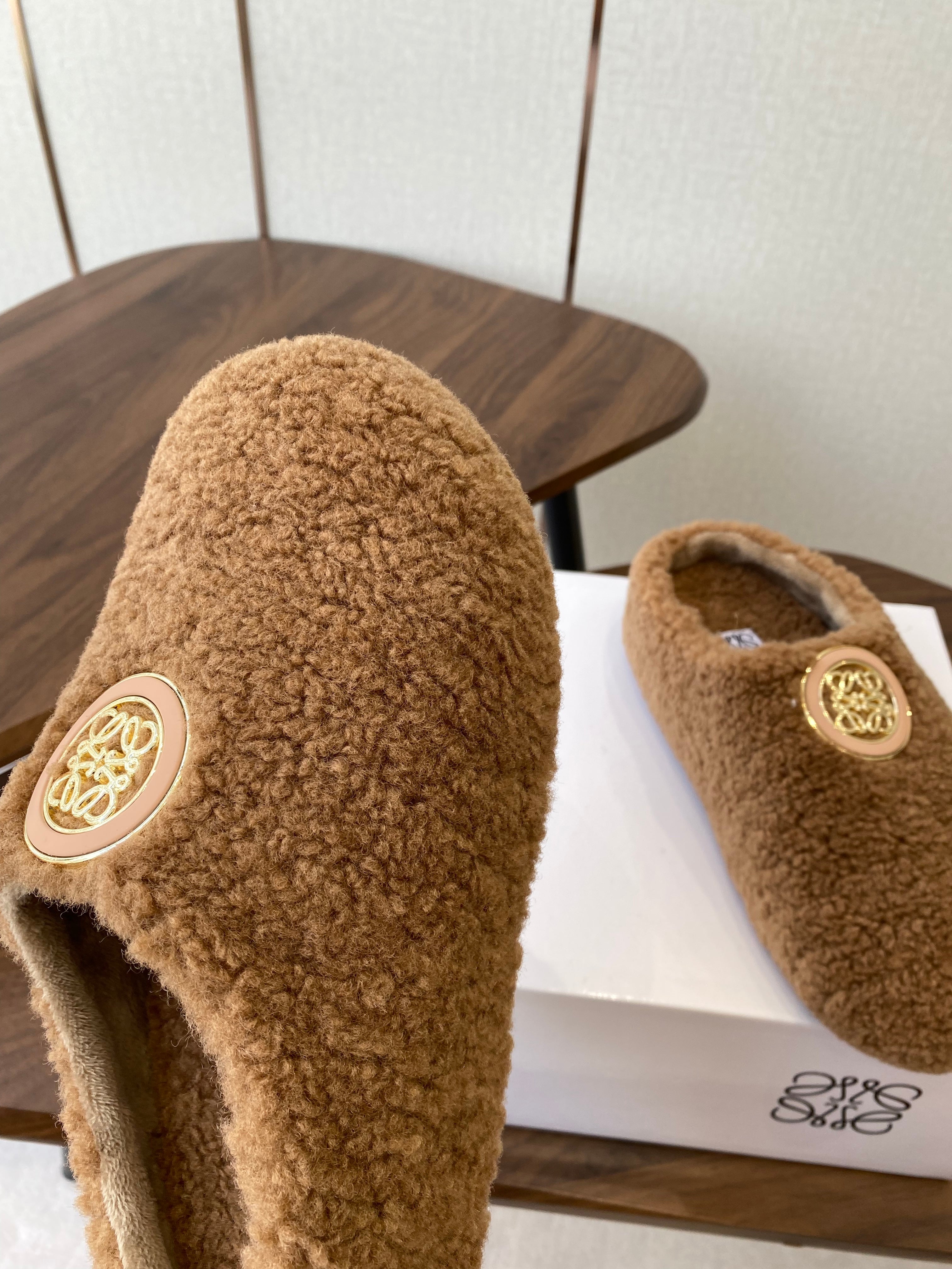 Loewe Birkenstock slippers brown wool 477792