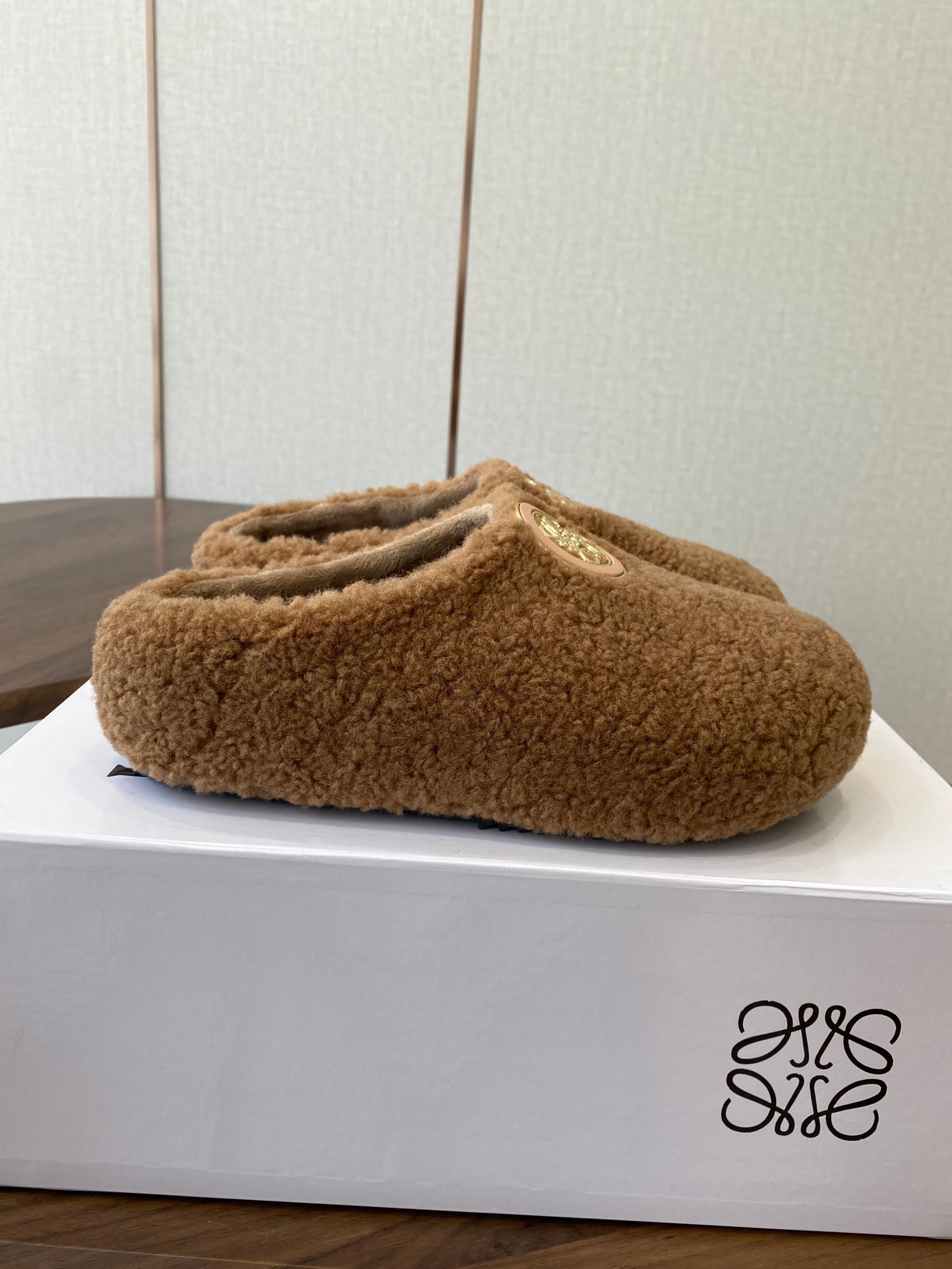 Loewe Birkenstock slippers brown wool 477792