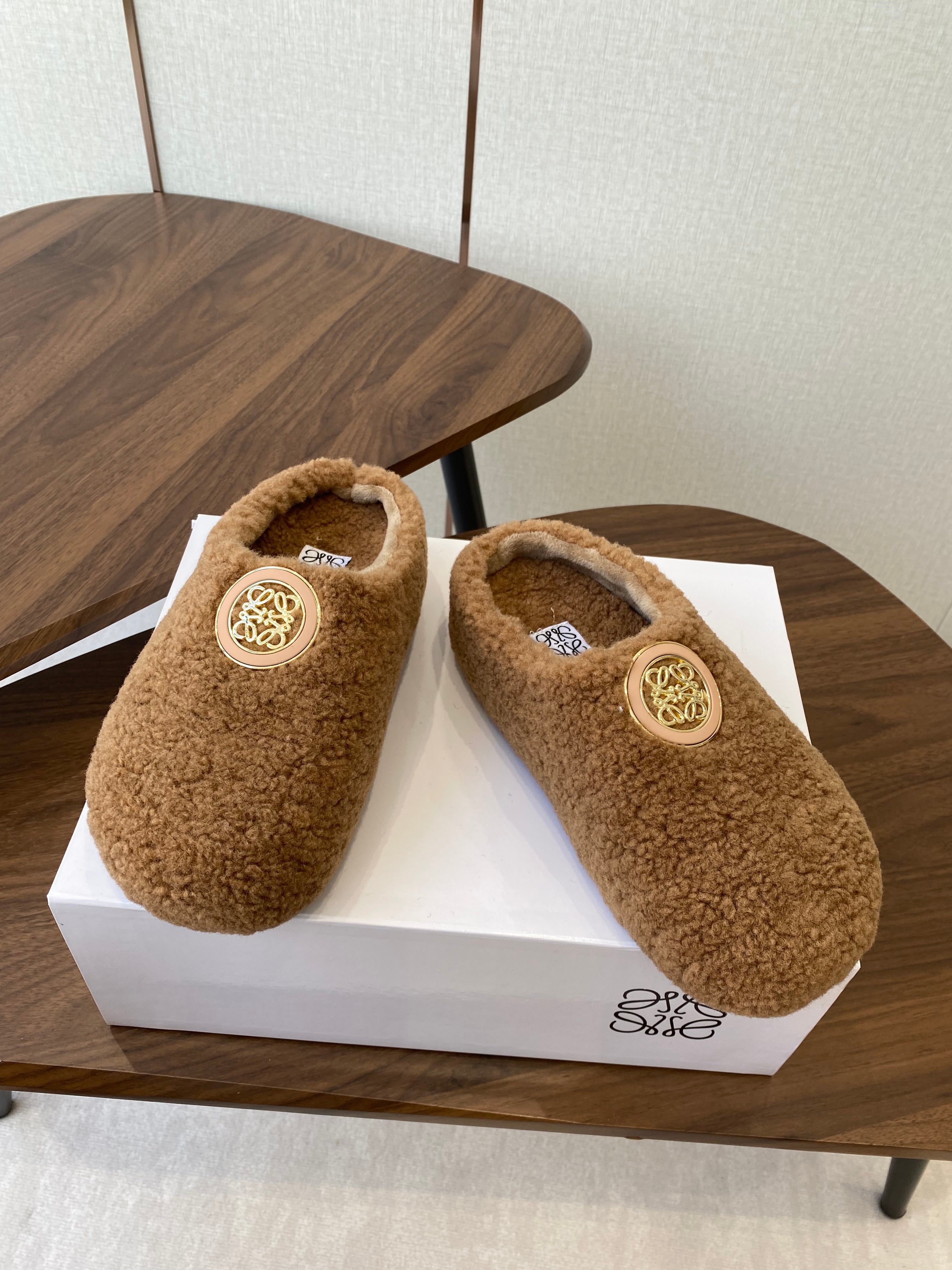 Loewe Birkenstock slippers brown wool 477792