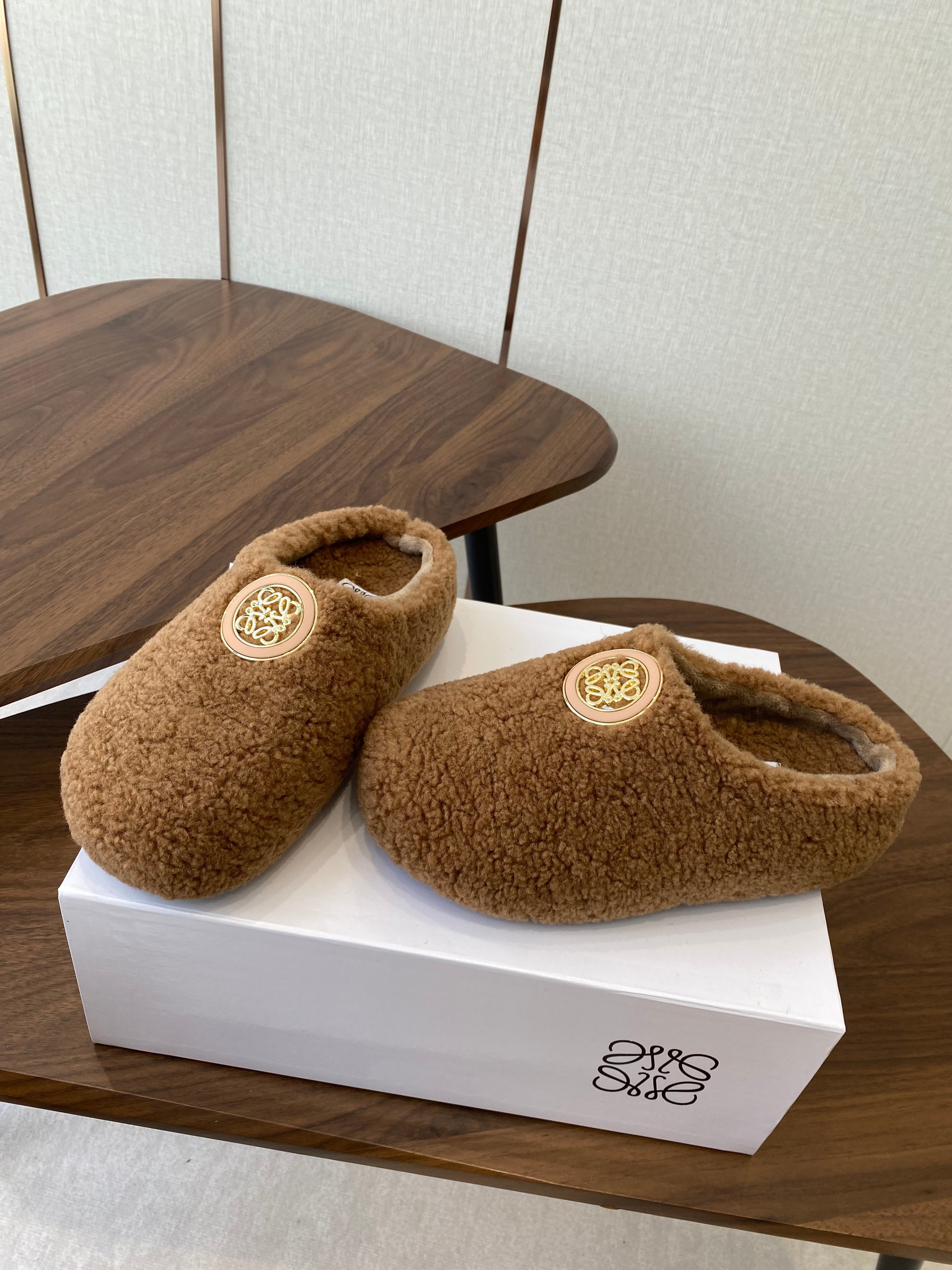 Loewe Birkenstock slippers brown wool 477792