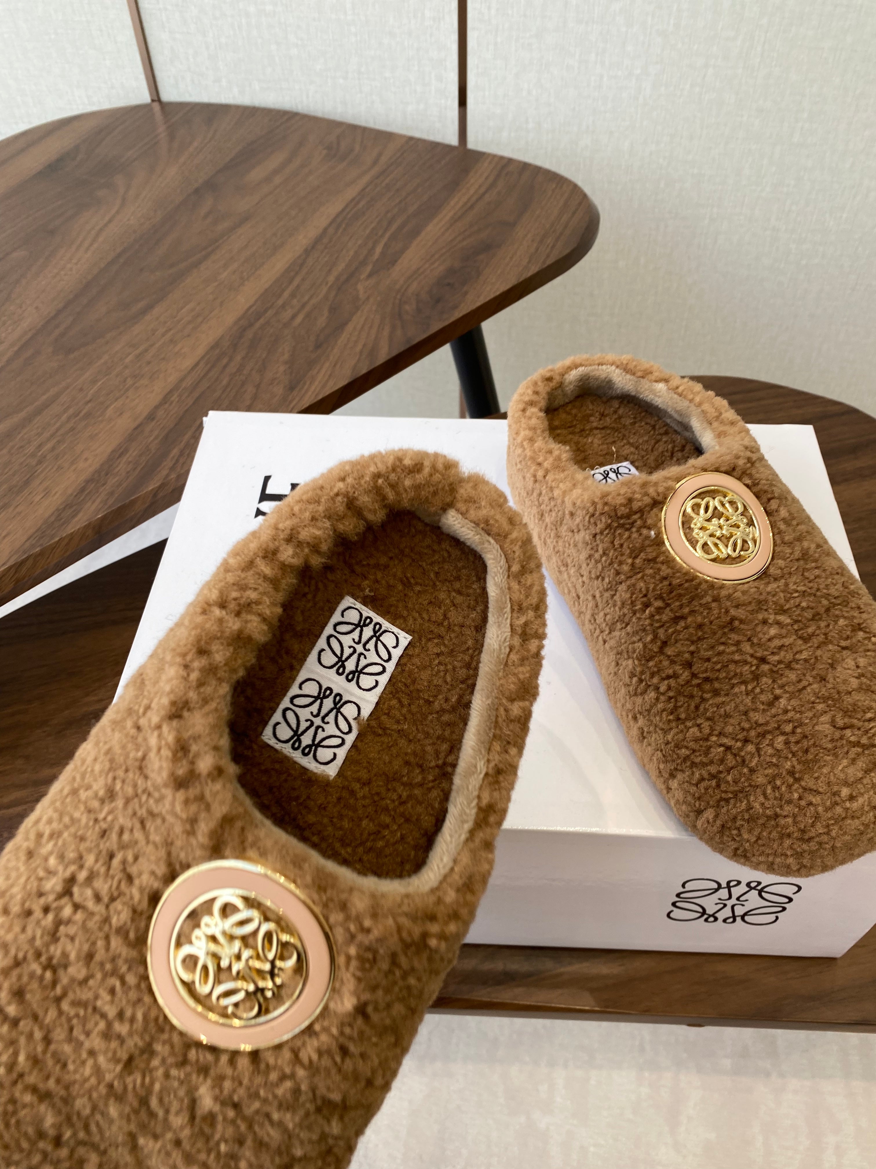 Loewe Birkenstock slippers brown wool 477792