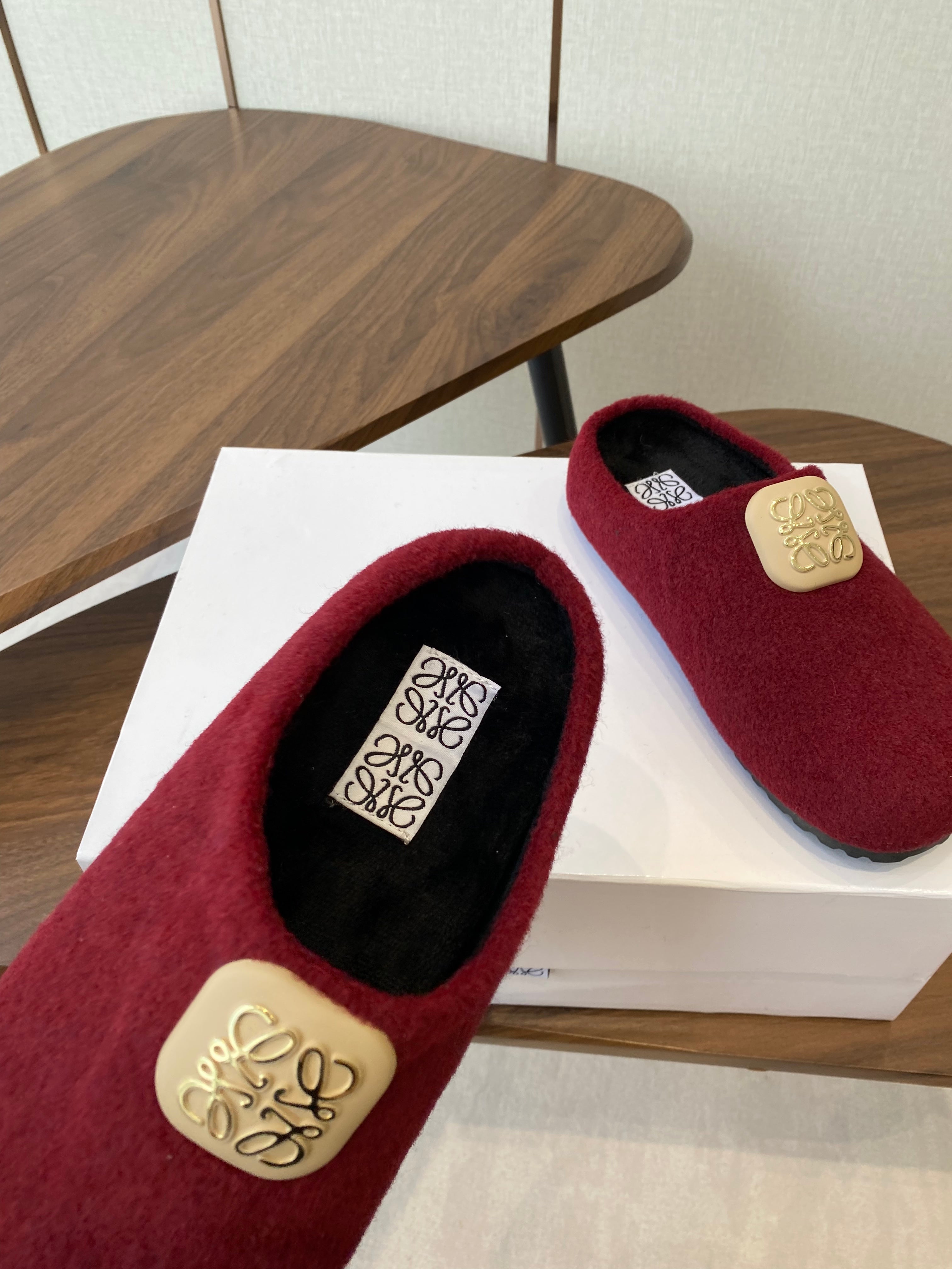 Loewe Birkenstock slippers red wool 477793