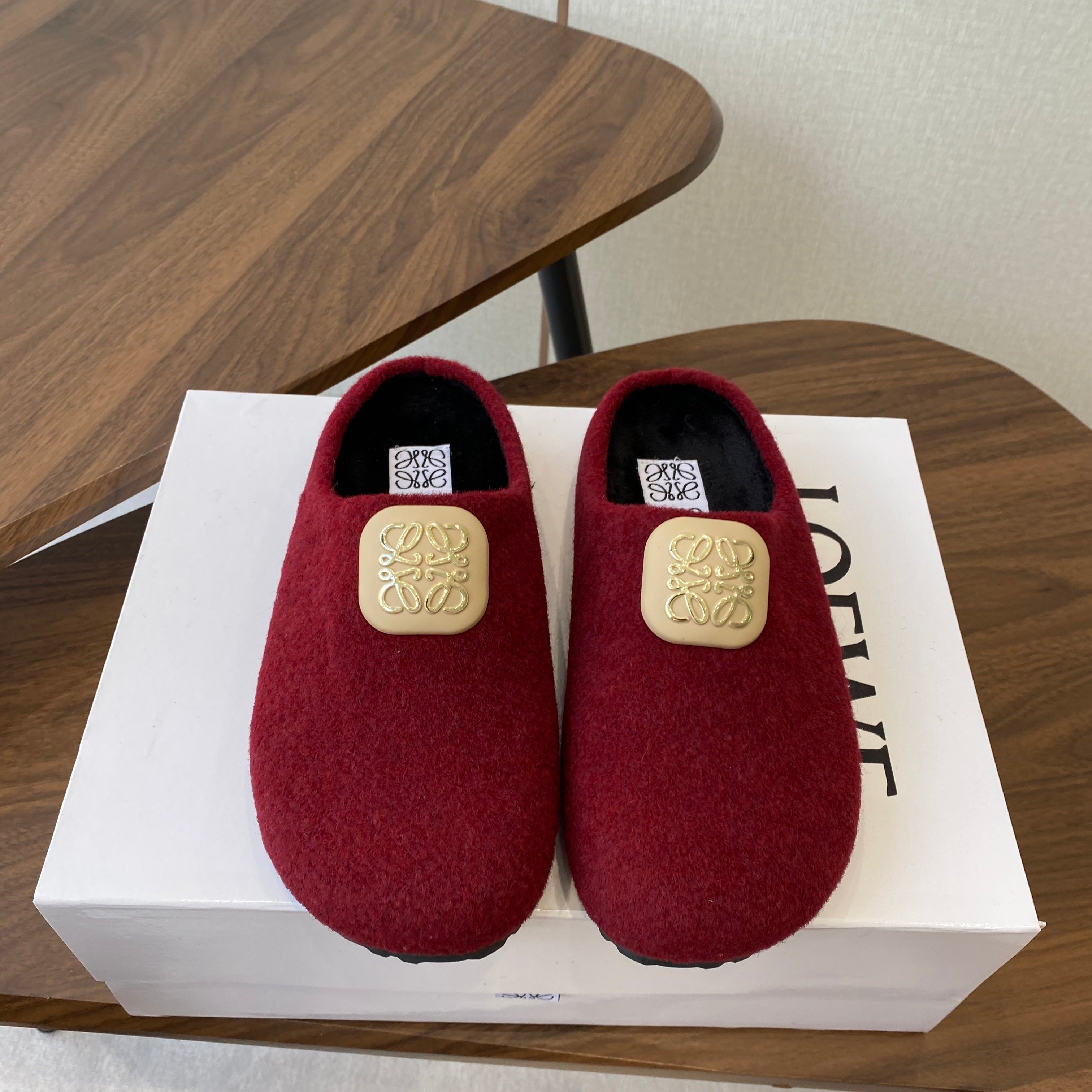 Loewe Birkenstock slippers red wool 477793