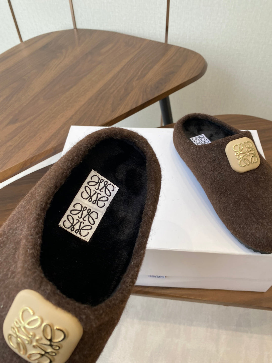 Loewe Birkenstock slippers dark brown wool 477794