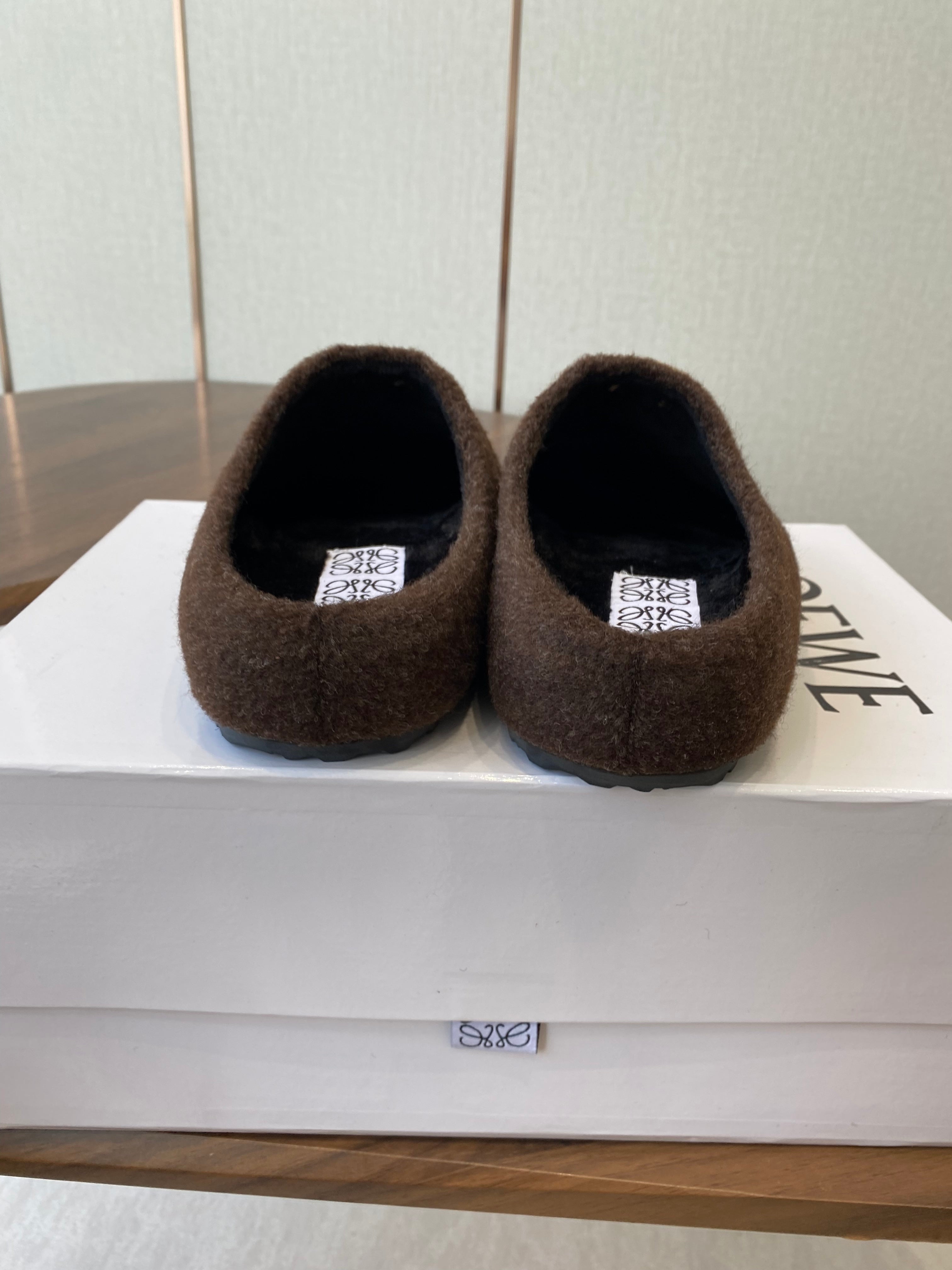 Loewe Birkenstock slippers dark brown wool 477794