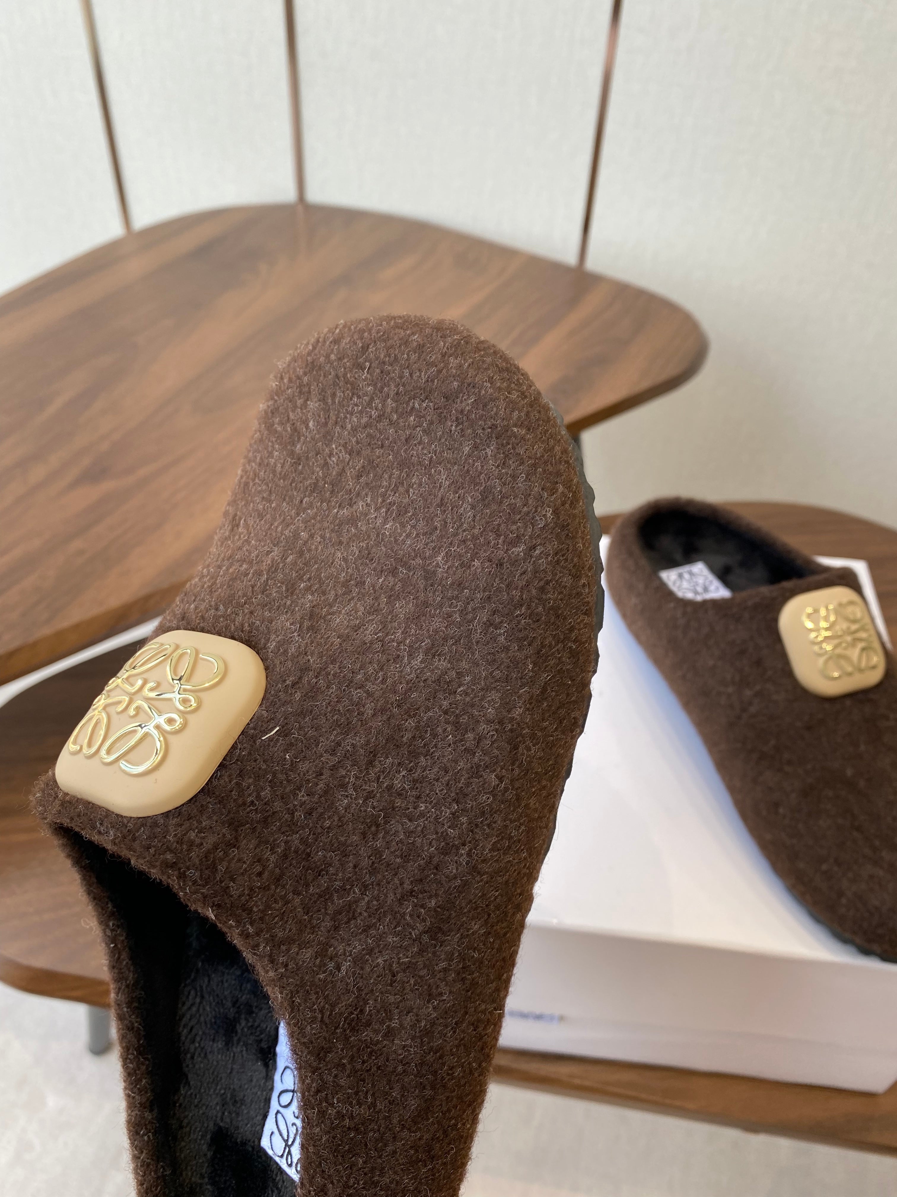 Loewe Birkenstock slippers dark brown wool 477794