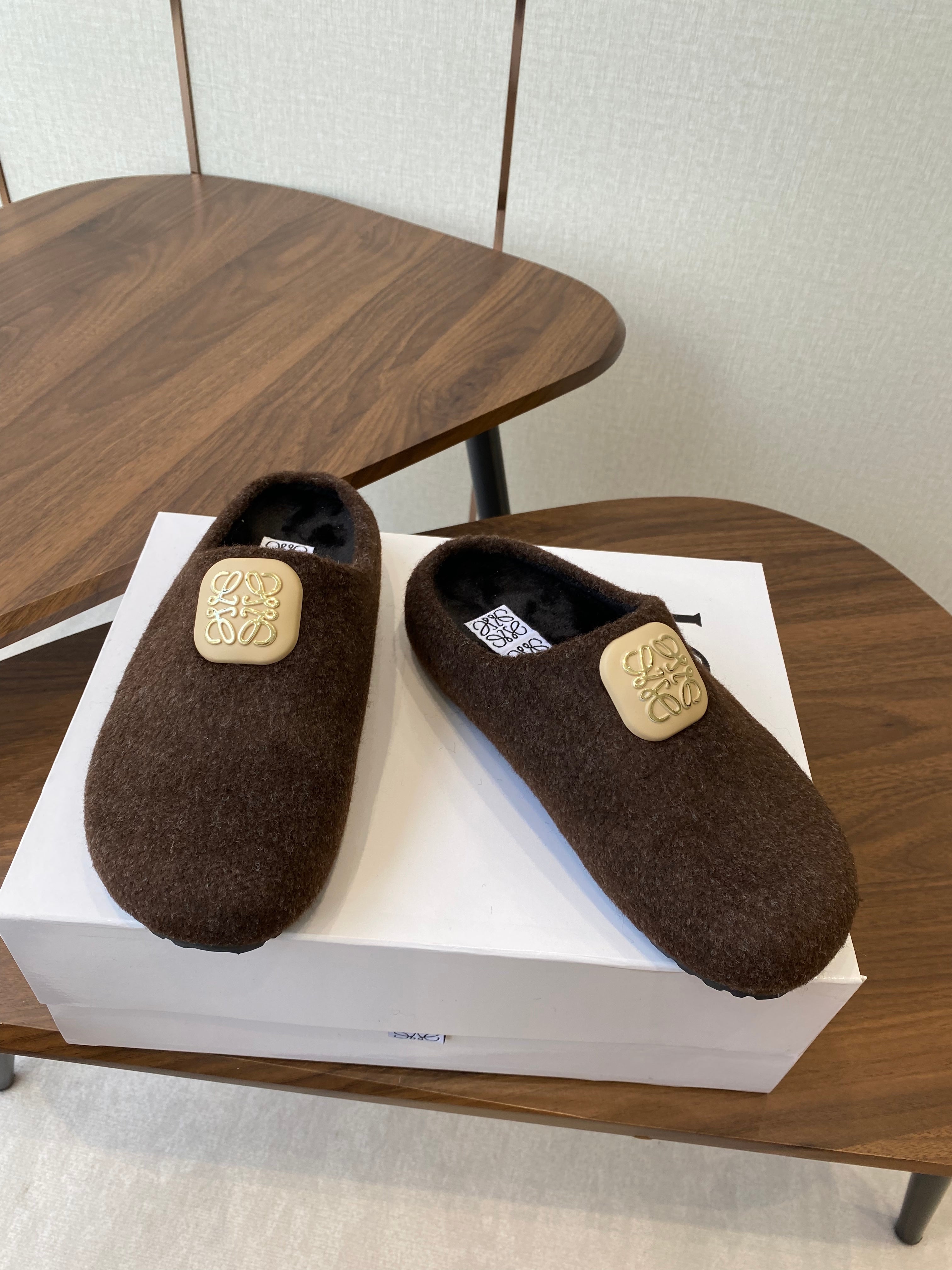 Loewe Birkenstock slippers dark brown wool 477794