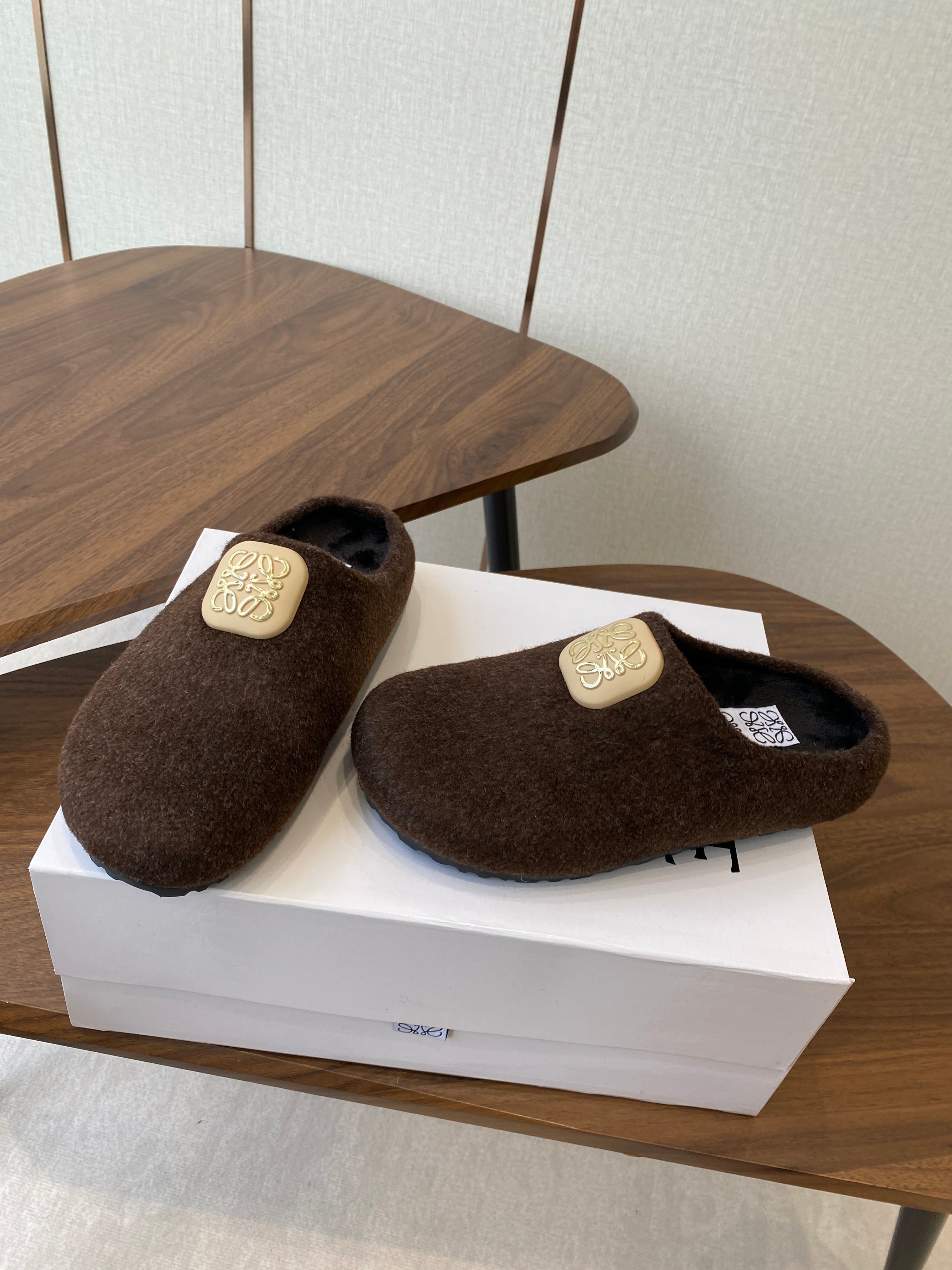 Loewe Birkenstock slippers dark brown wool 477794
