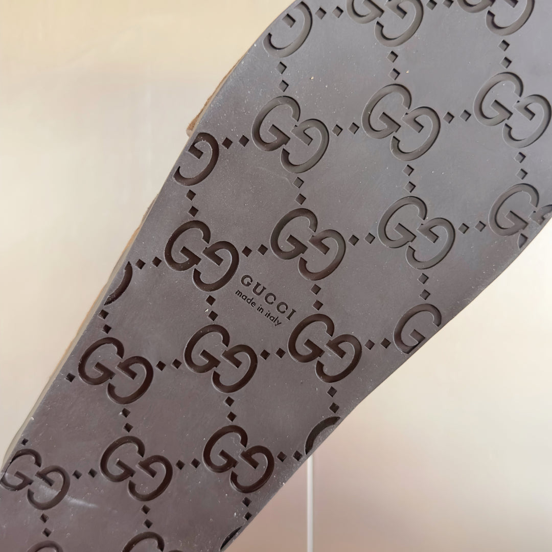 GG Men's Slide Brown Embossed Suede 595710