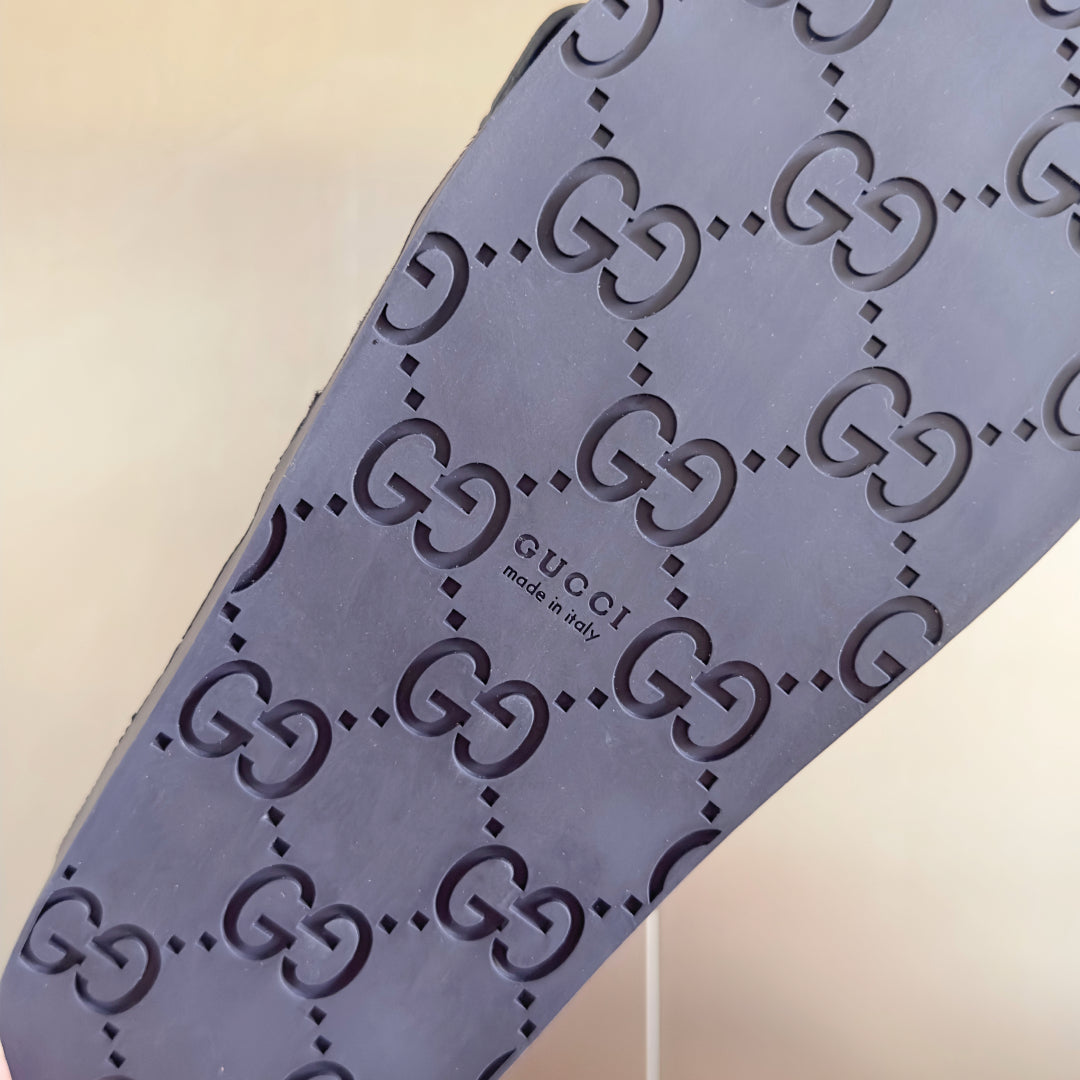 GG Men's Slide Navy Blue Embossed Suede 595718