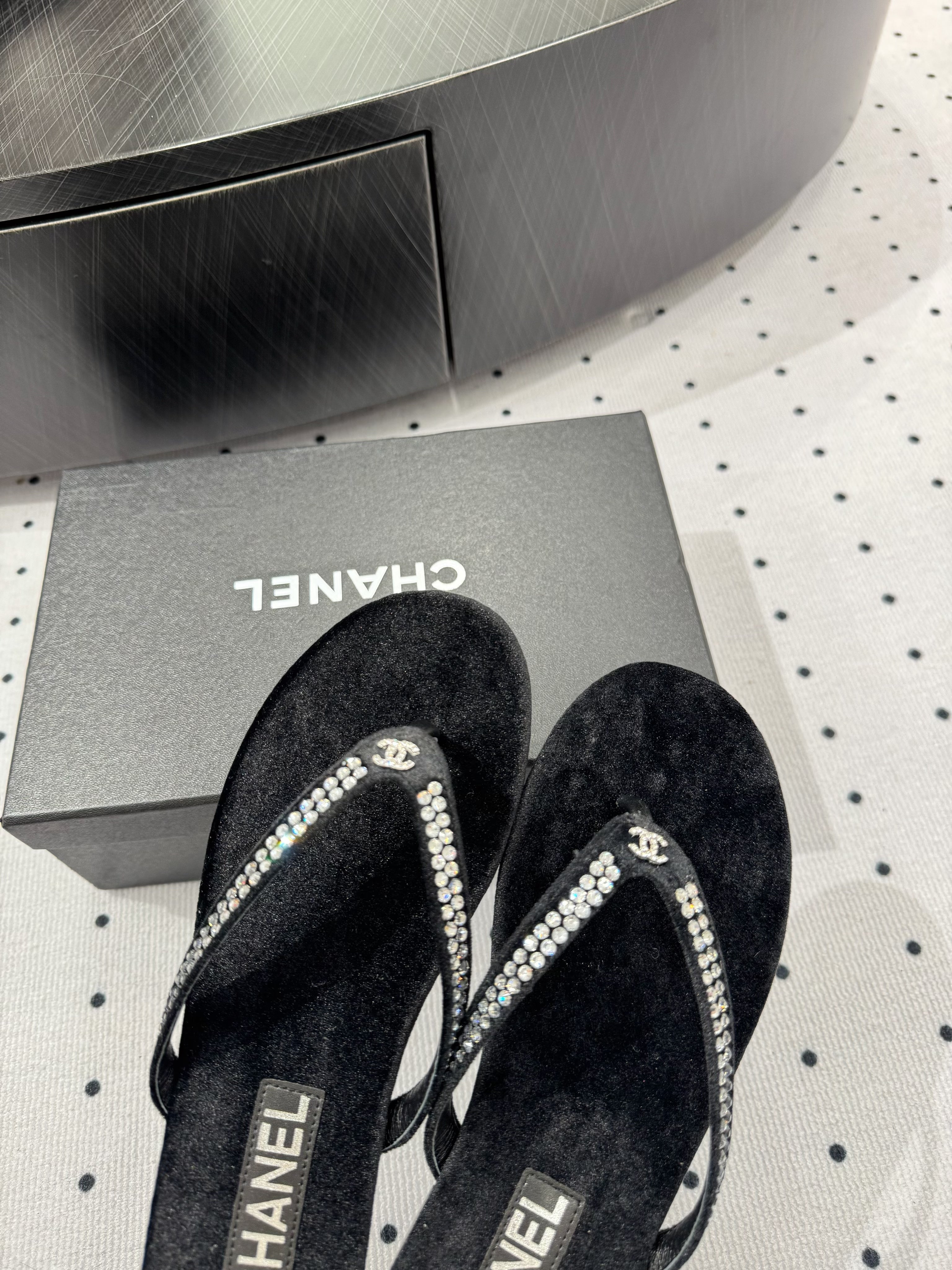CC Thong Slippers Black Velvet