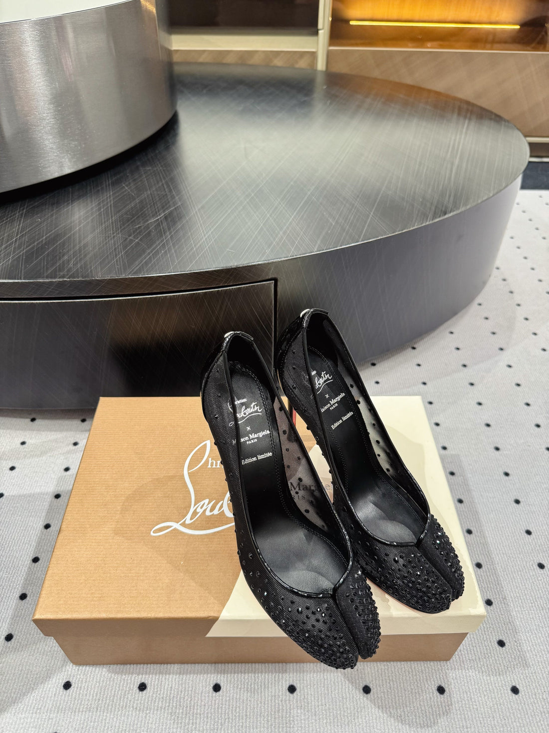CL x Margiela 25 Diamond Pumps Black Fabric Lace Swarovski  296038