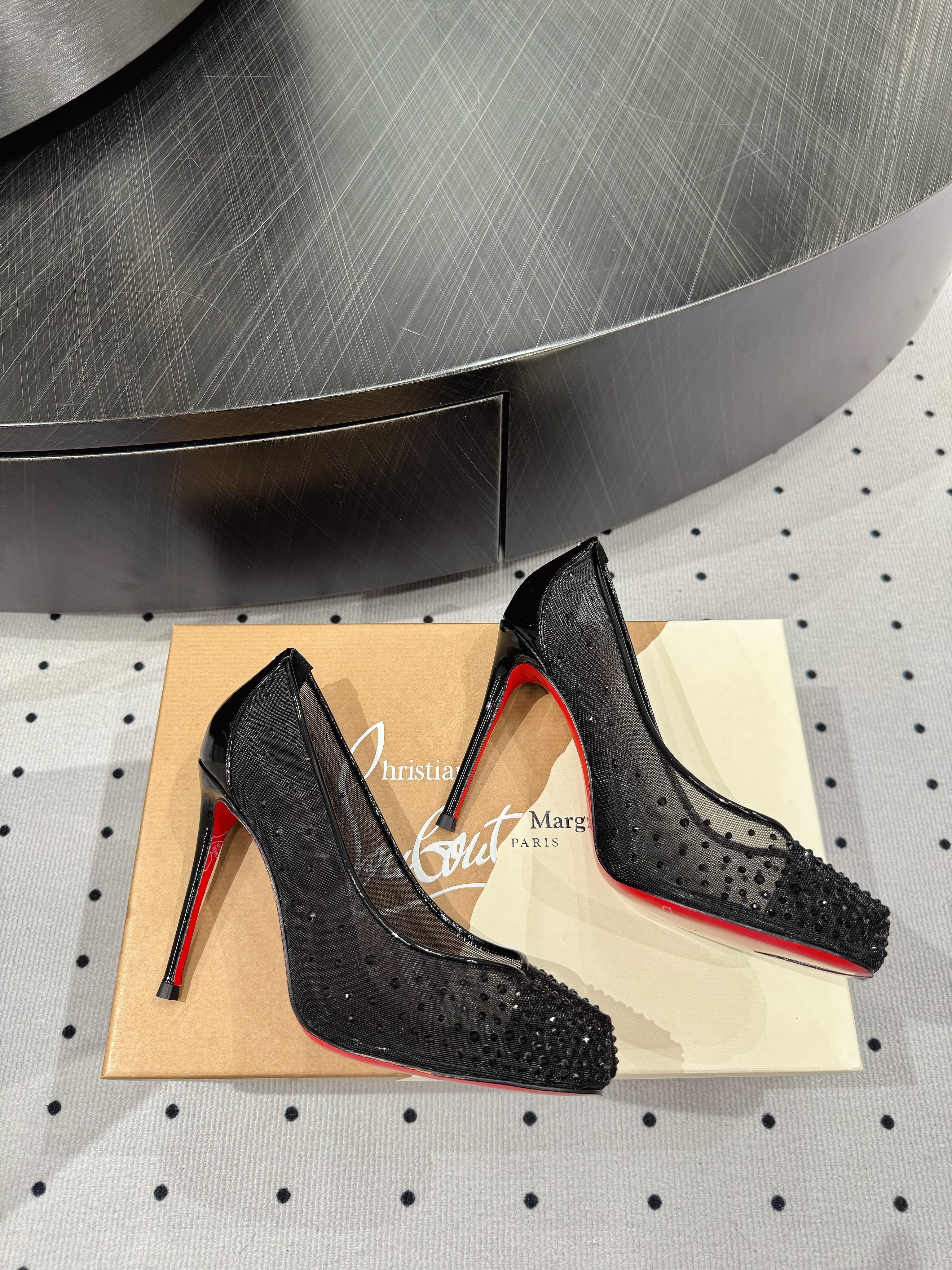 CL x Margiela 25 Diamond Pumps Black Fabric Lace Swarovski  296038